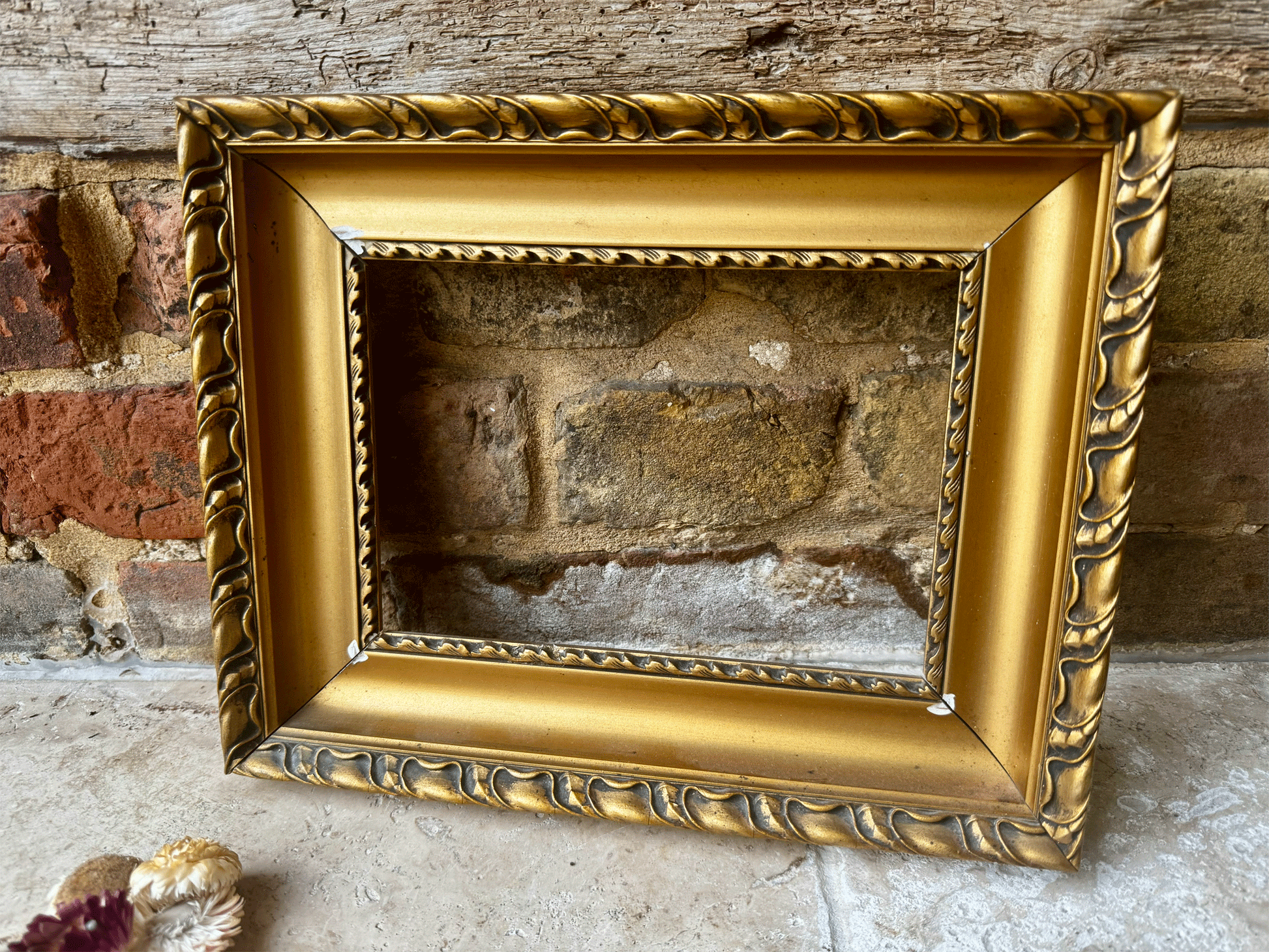 antique french gilt edged rectangular wooden picture frame