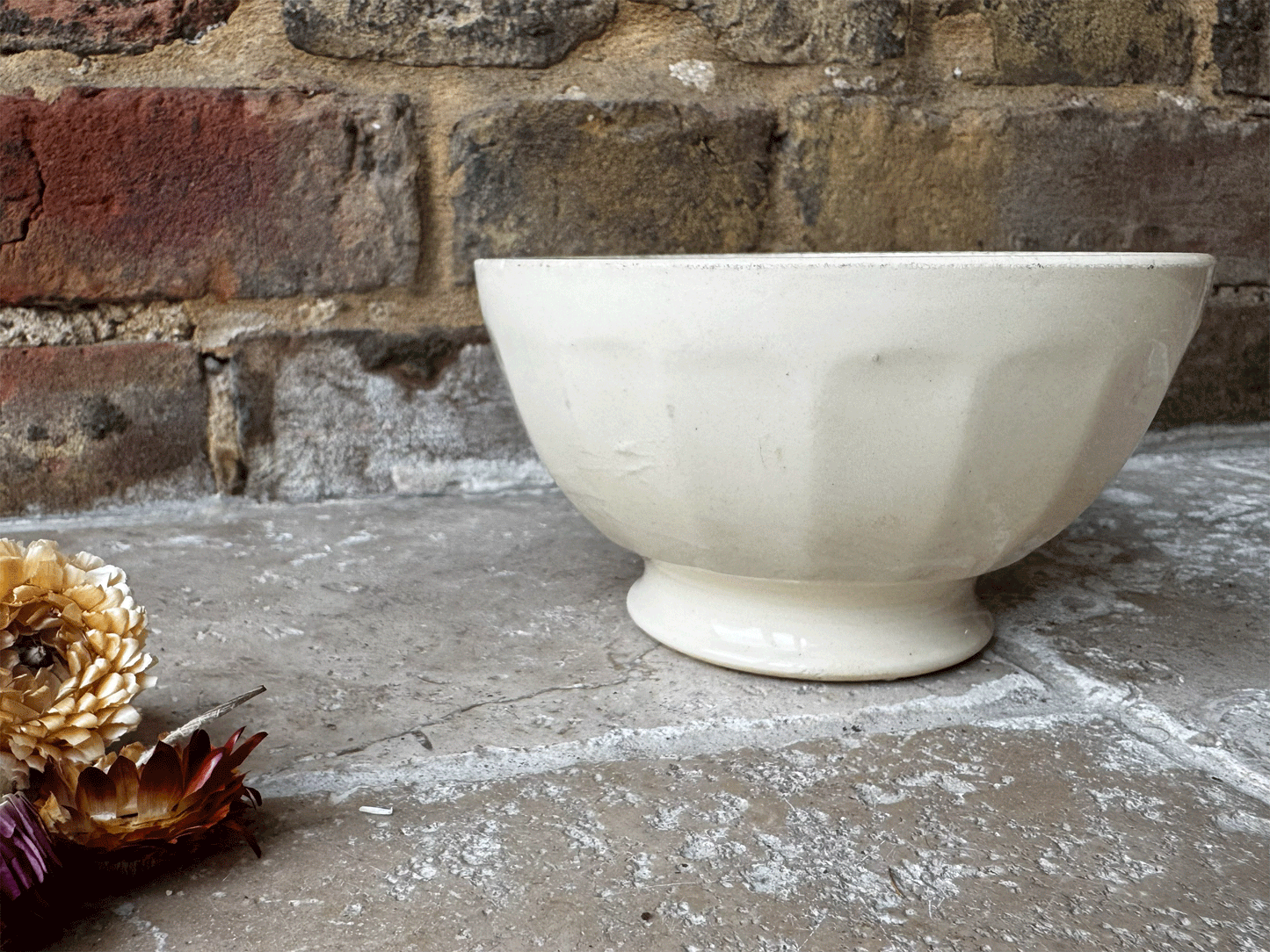antique french moulin loups hamag cafe au lait coffee bowl terre de fer ironstone ribbed