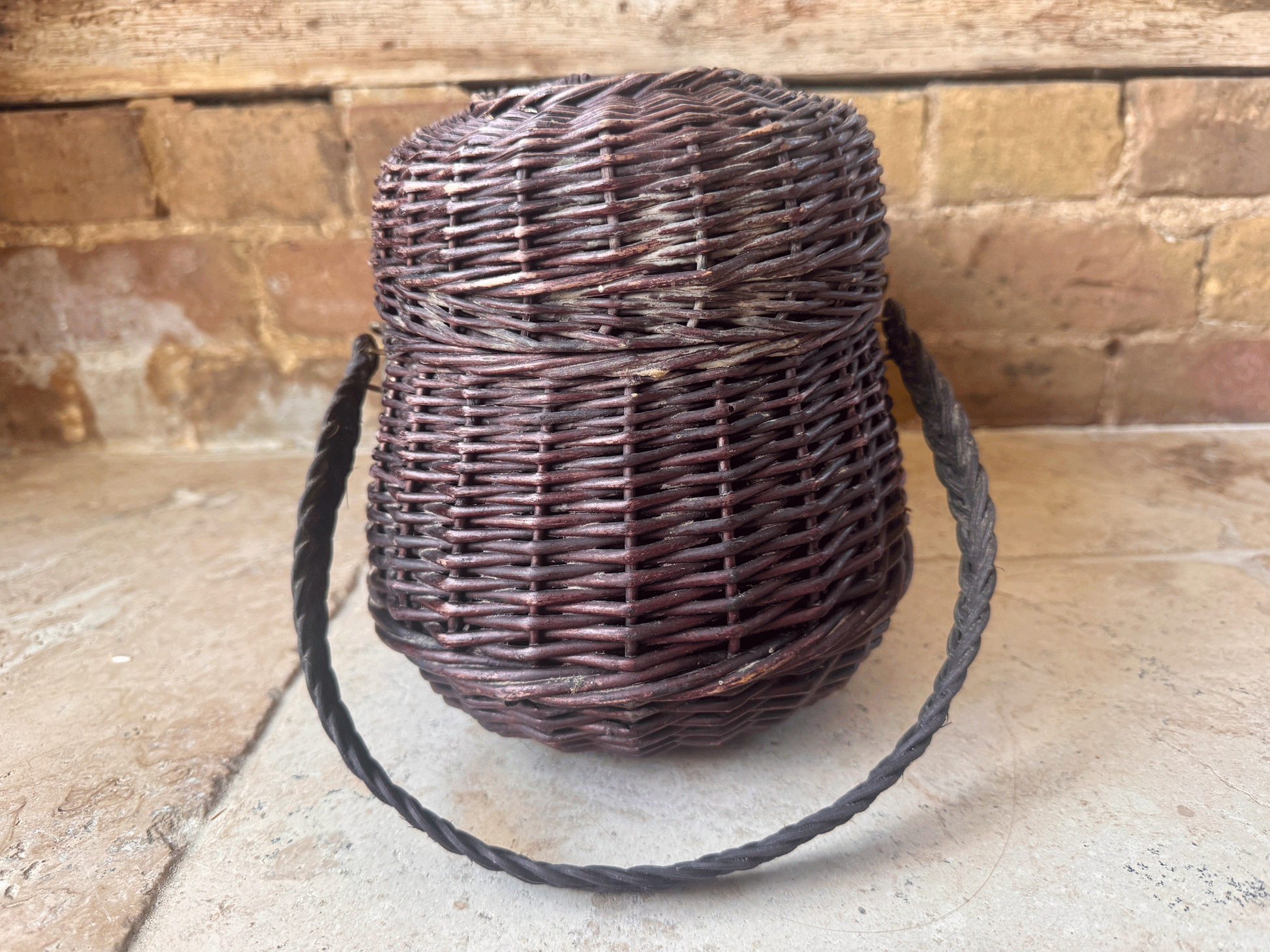 rustic antique french 19th century bressan shopping market fishing creel wicker basket