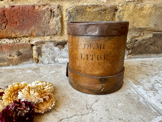 antique french wooden treen bentwood grain measure demi litre boissellerie leger poitiers