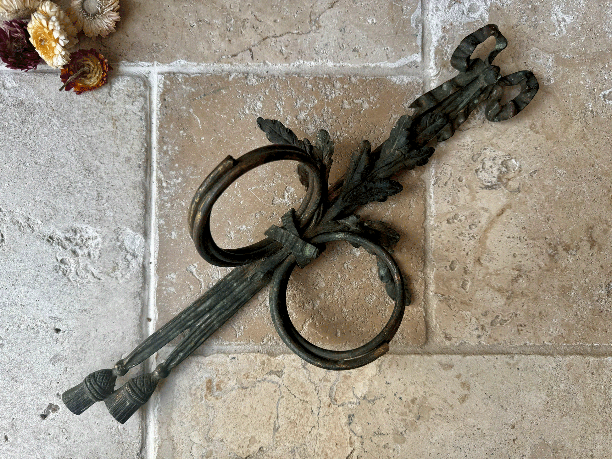 antique french decorative brass curtain hook moulded wall hanging bow swag