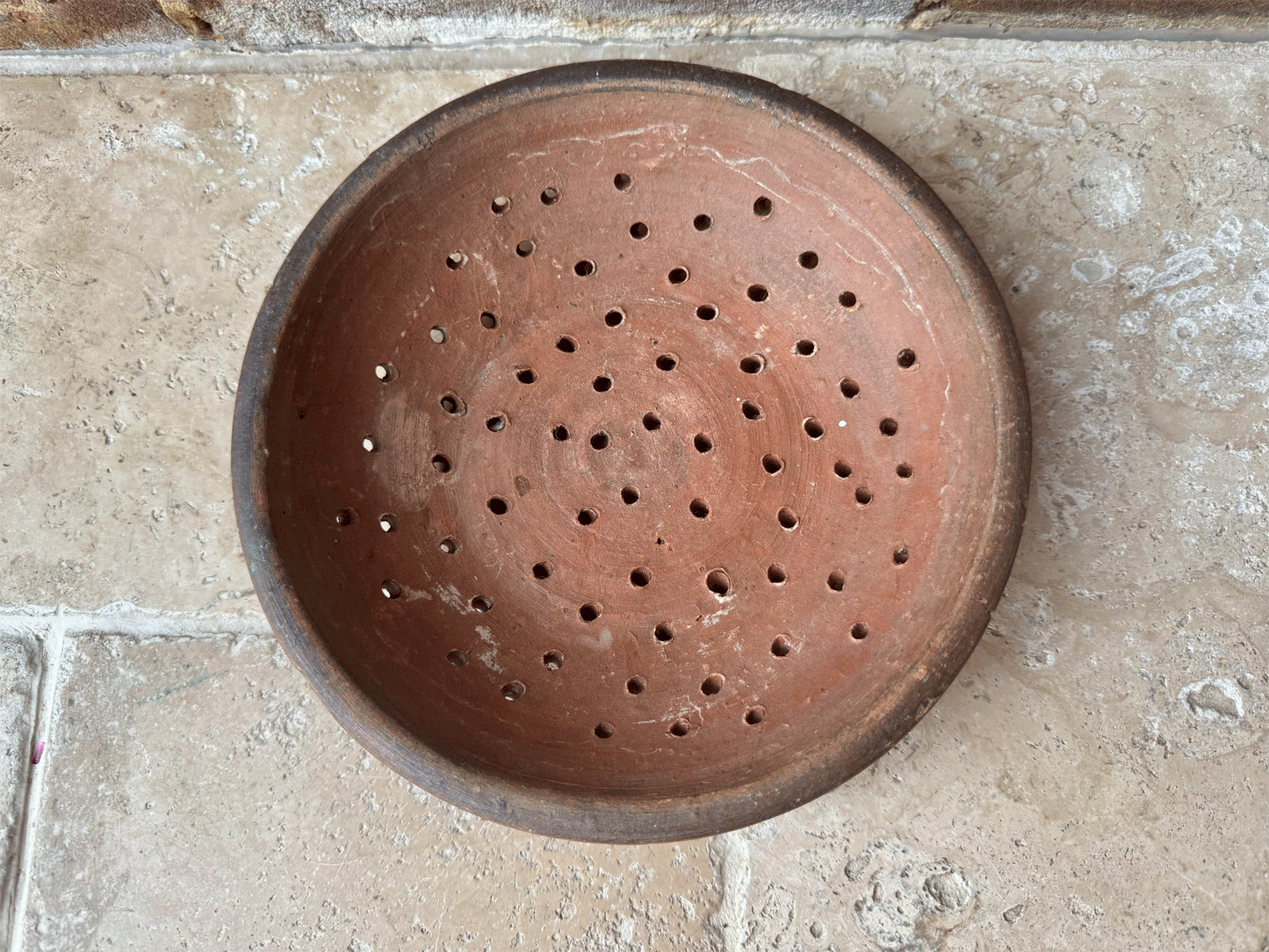 rustic antique earthenware stoneware terracotta pierced berry bowl drainer faisselle