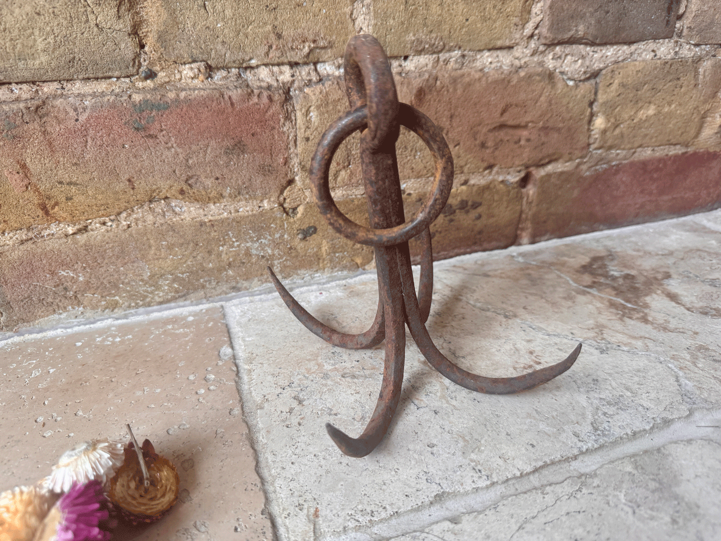 antique french 19th century four pronged grapple butchers hook cast iron industrial farmhouse decor