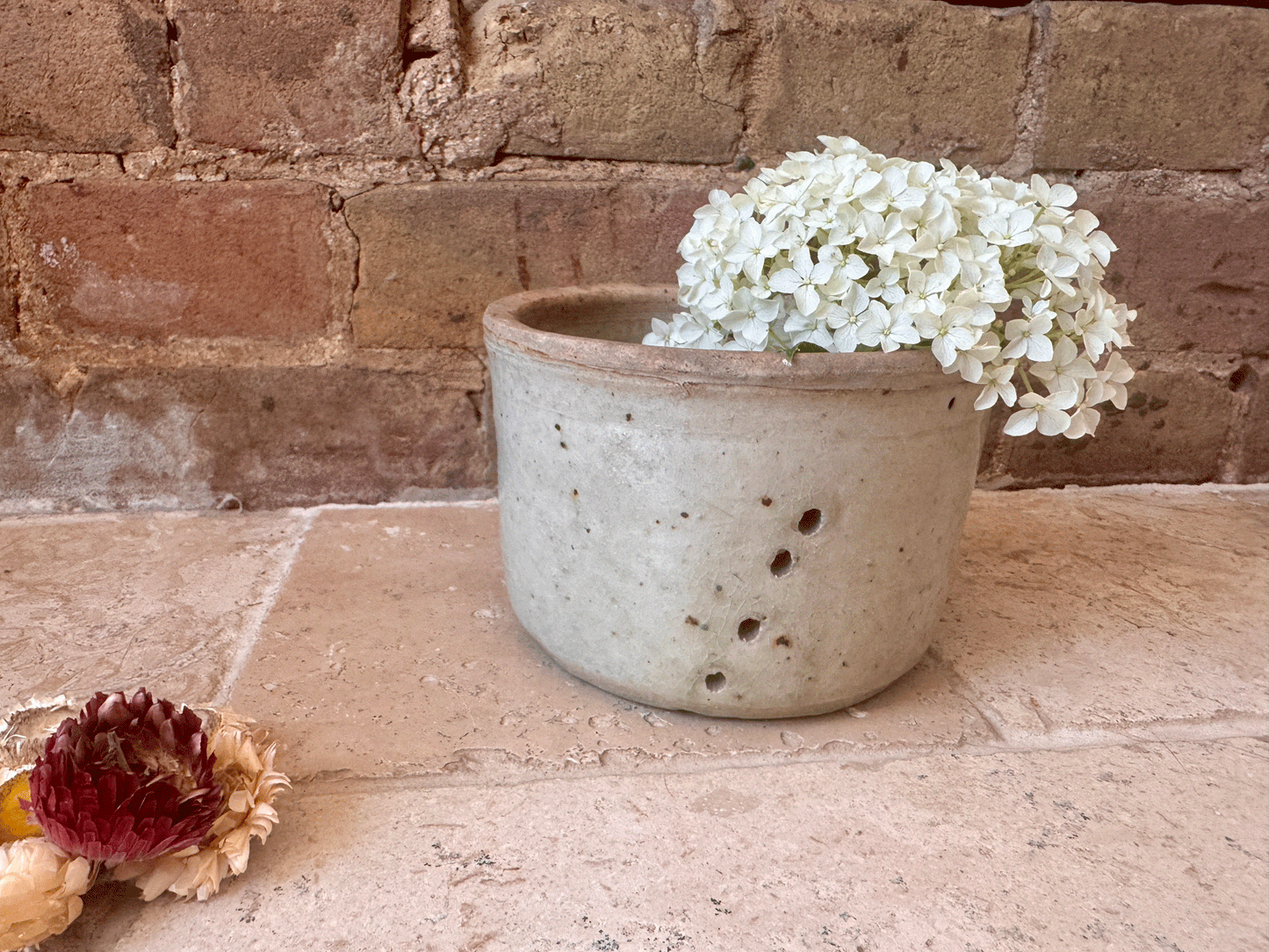 antique french 19th century large rustic stoneware pierced cheese drainer strainer mould faisselle