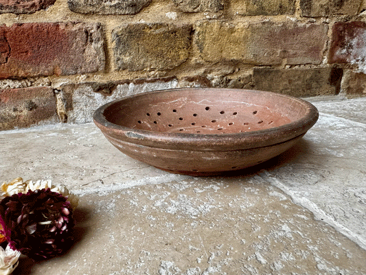 rustic antique earthenware stoneware terracotta pierced berry bowl drainer faisselle