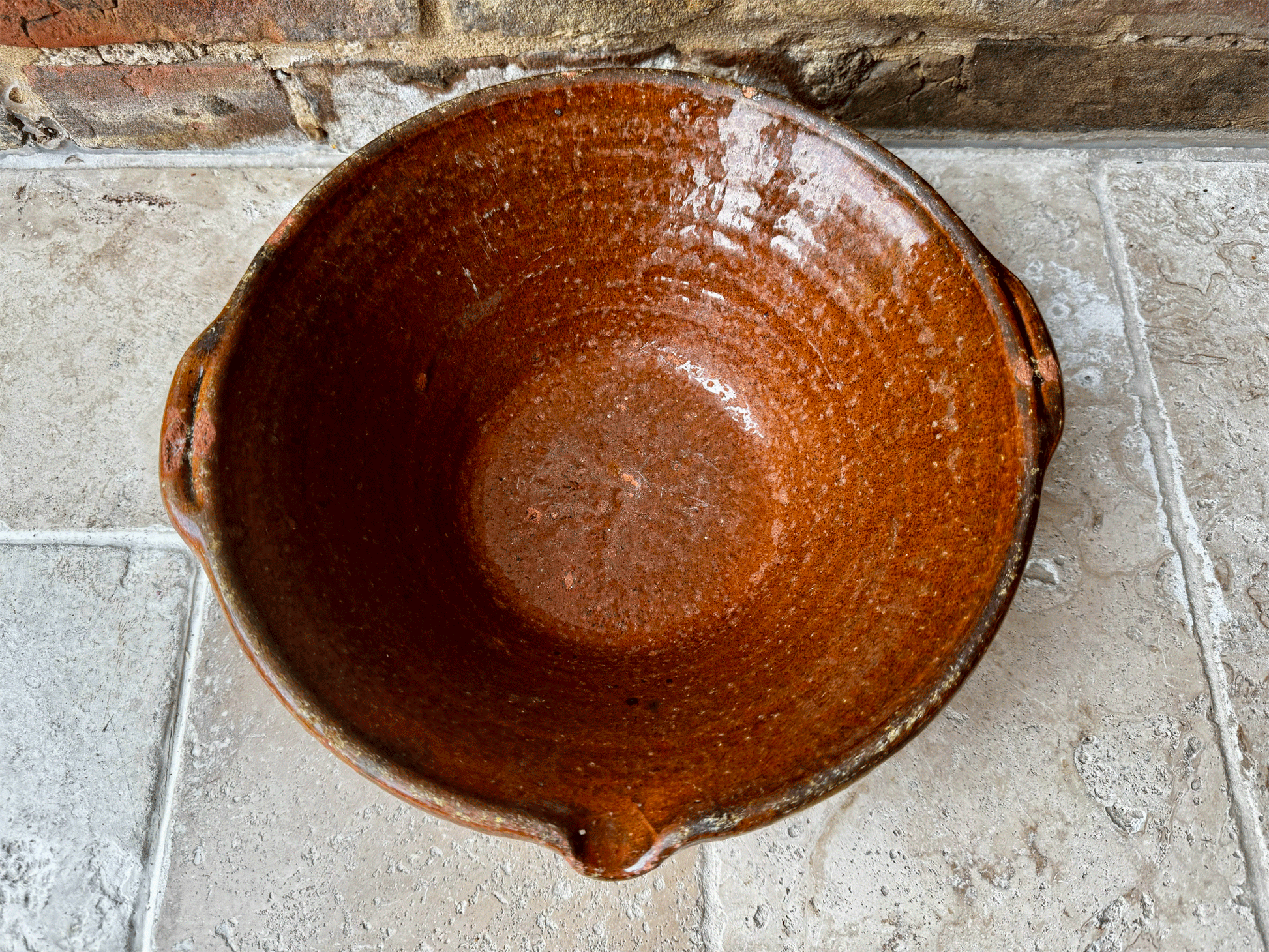antique french rustic dairy pan mixing bowl pancheon stoneware terracotta bowl