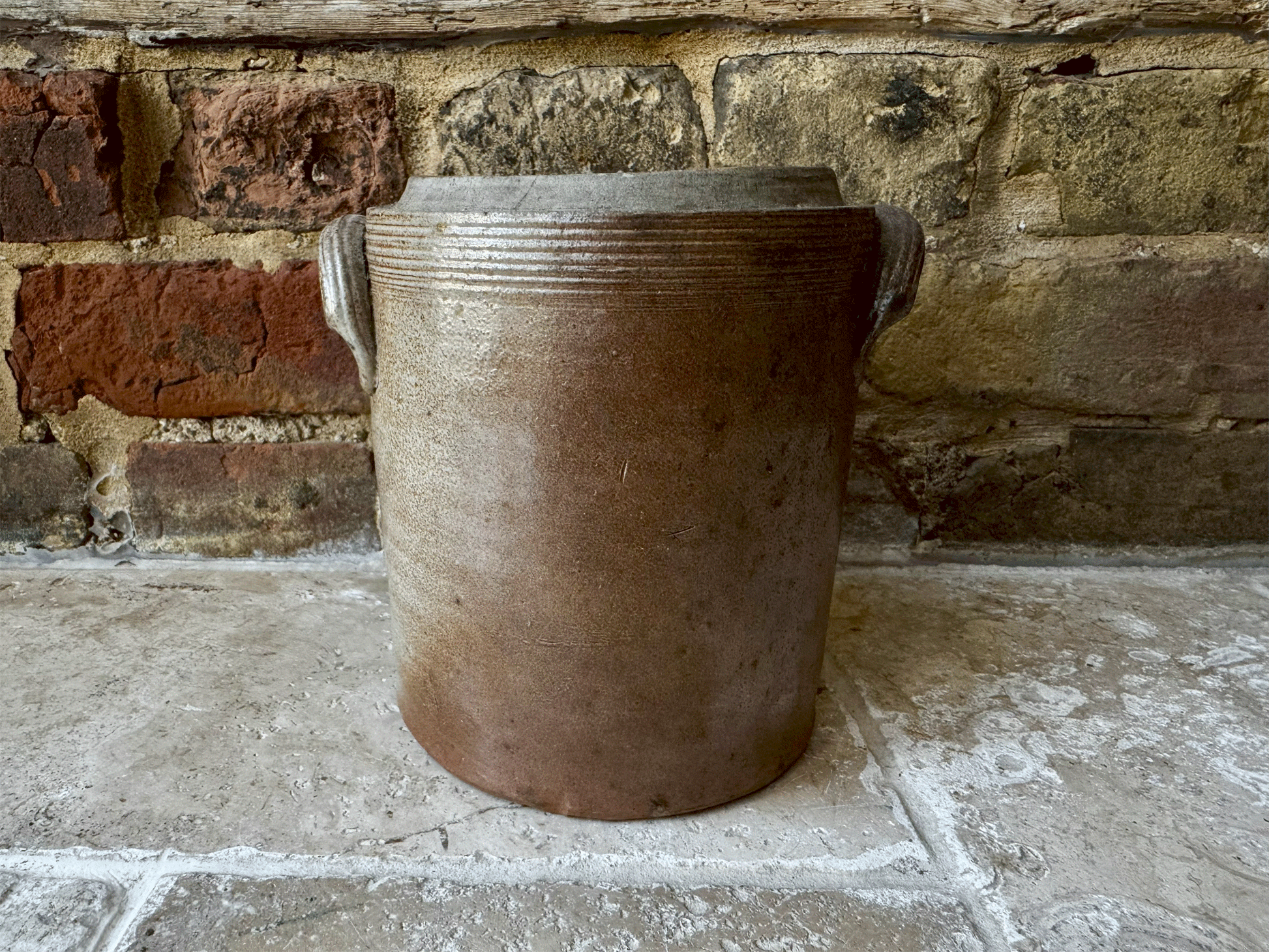 antique french 19th century dark muted stoneware confit pot preserve jar