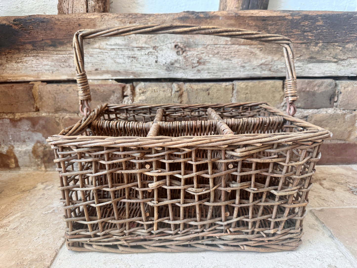 vintage french rustic country style wicker trug basket bottle holder carrier
