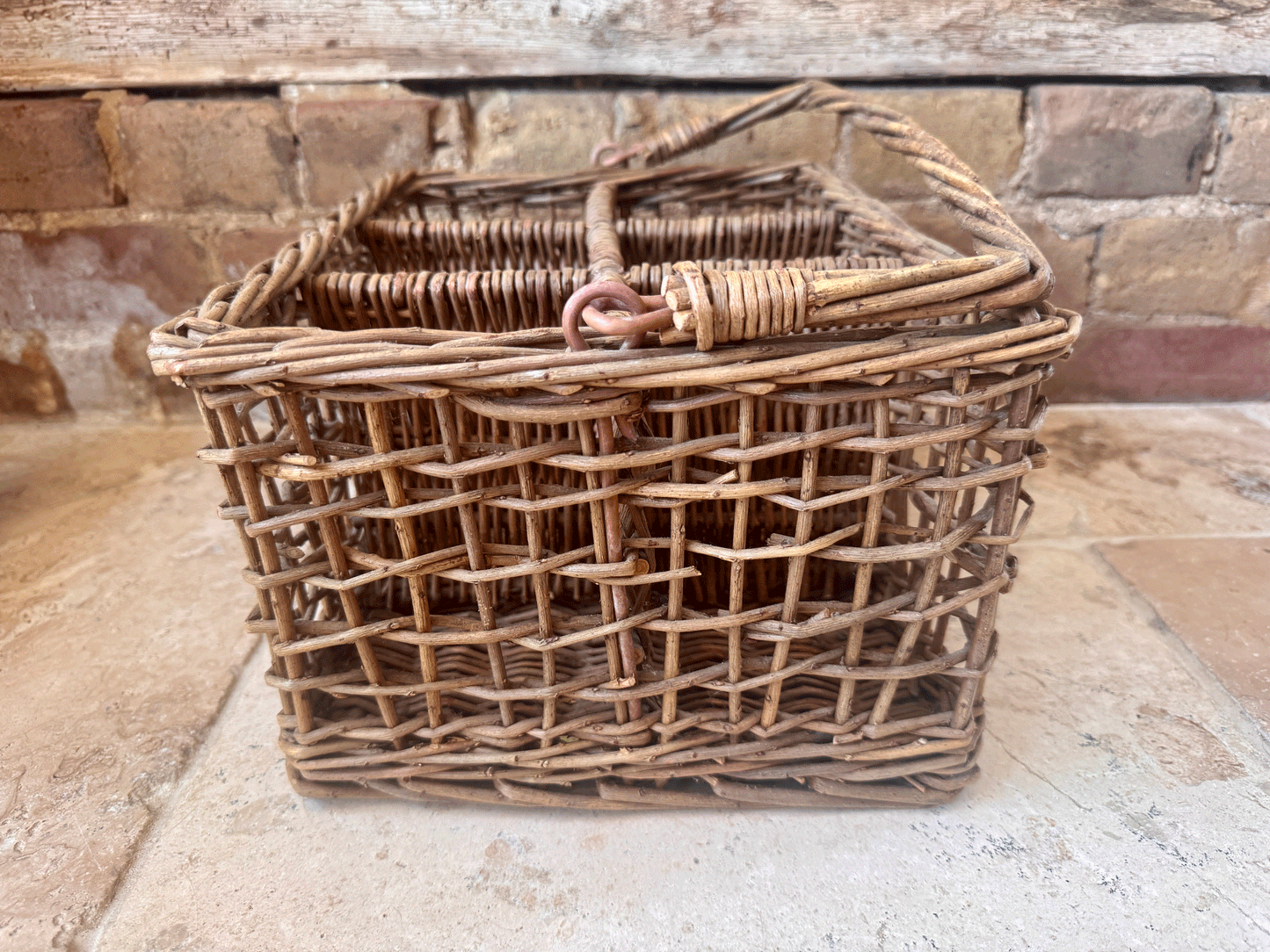 vintage french rustic country style wicker trug basket bottle holder carrier