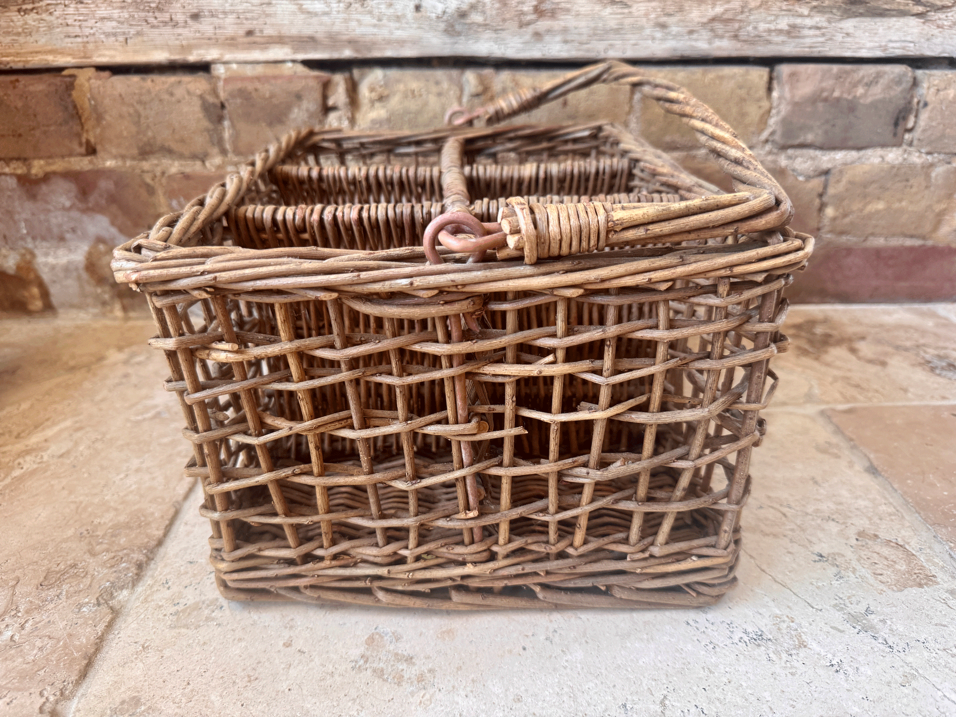 vintage french rustic country style wicker trug basket bottle holder carrier