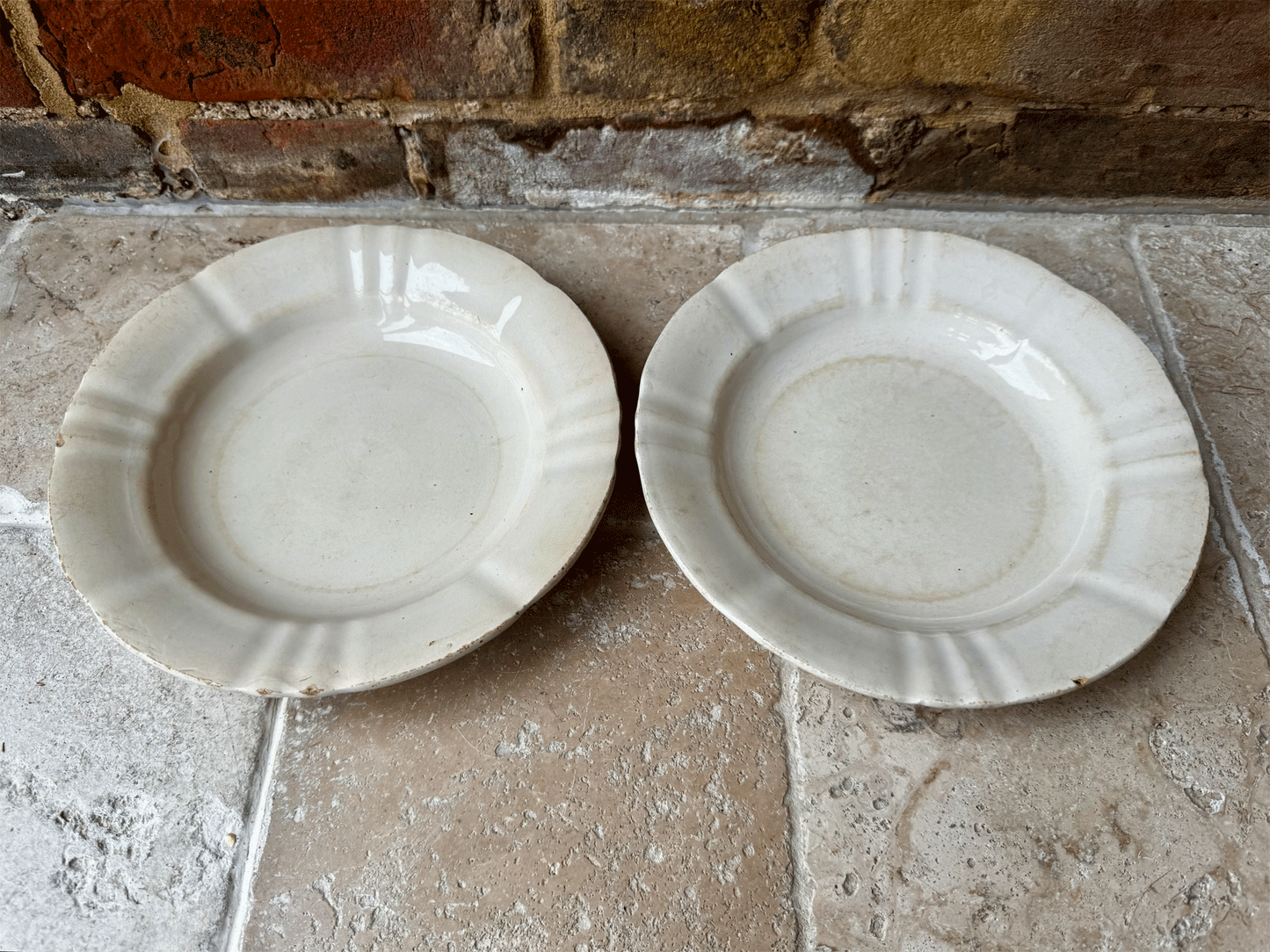 antique french saint amand hamage terre de fer plain white ironstone buttery aged bowl