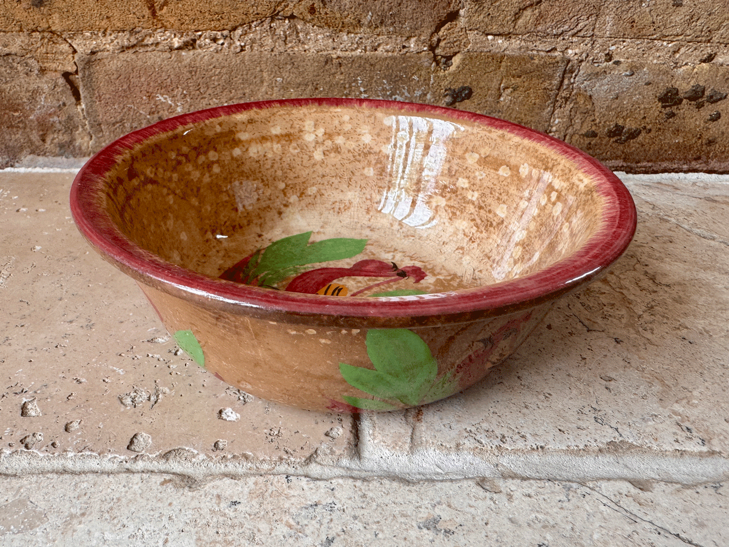 antique french ironstone terre de fer spongeware transferware cockerel bowl sarreguemines