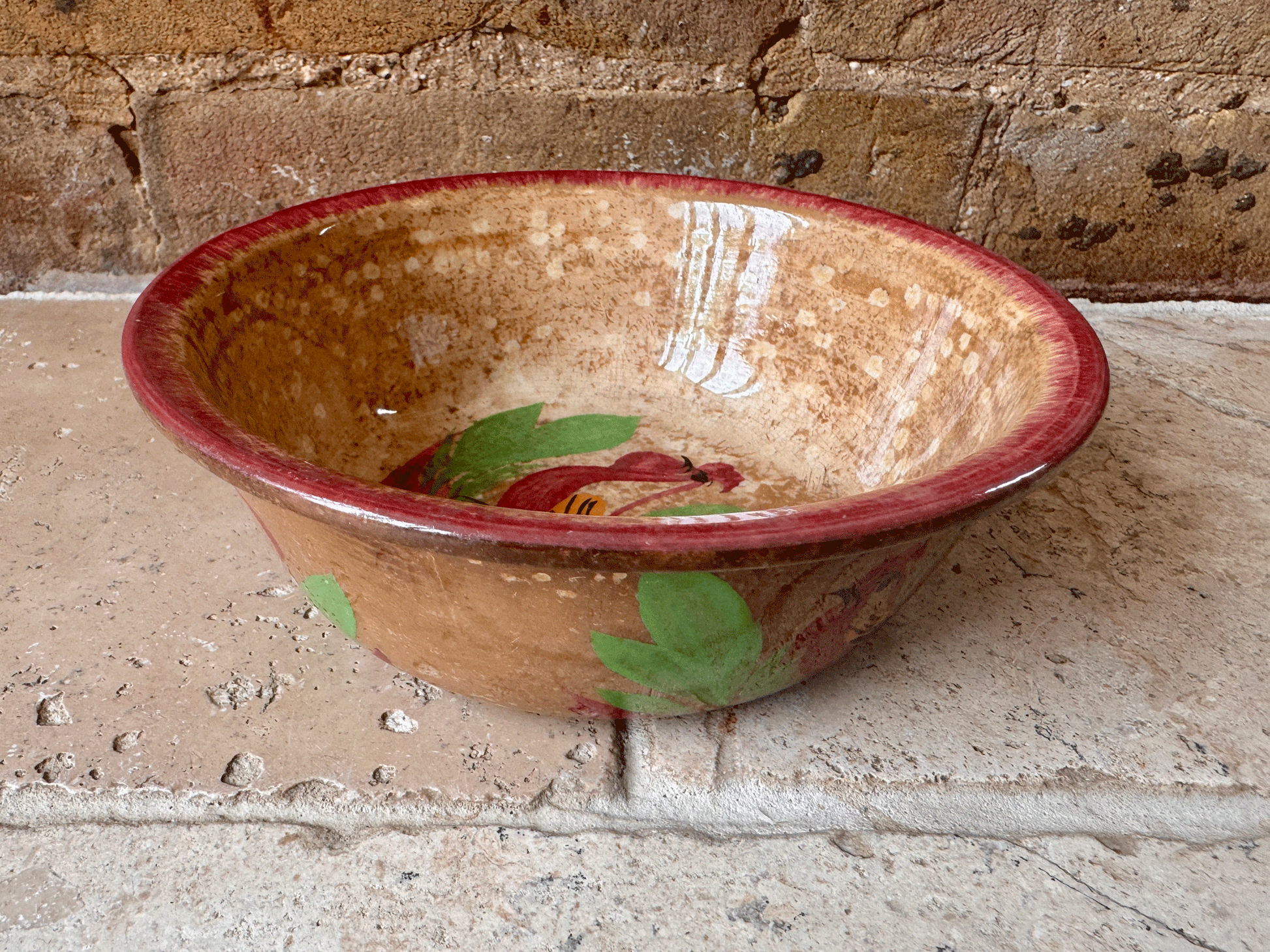 antique french ironstone terre de fer spongeware transferware cockerel bowl sarreguemines