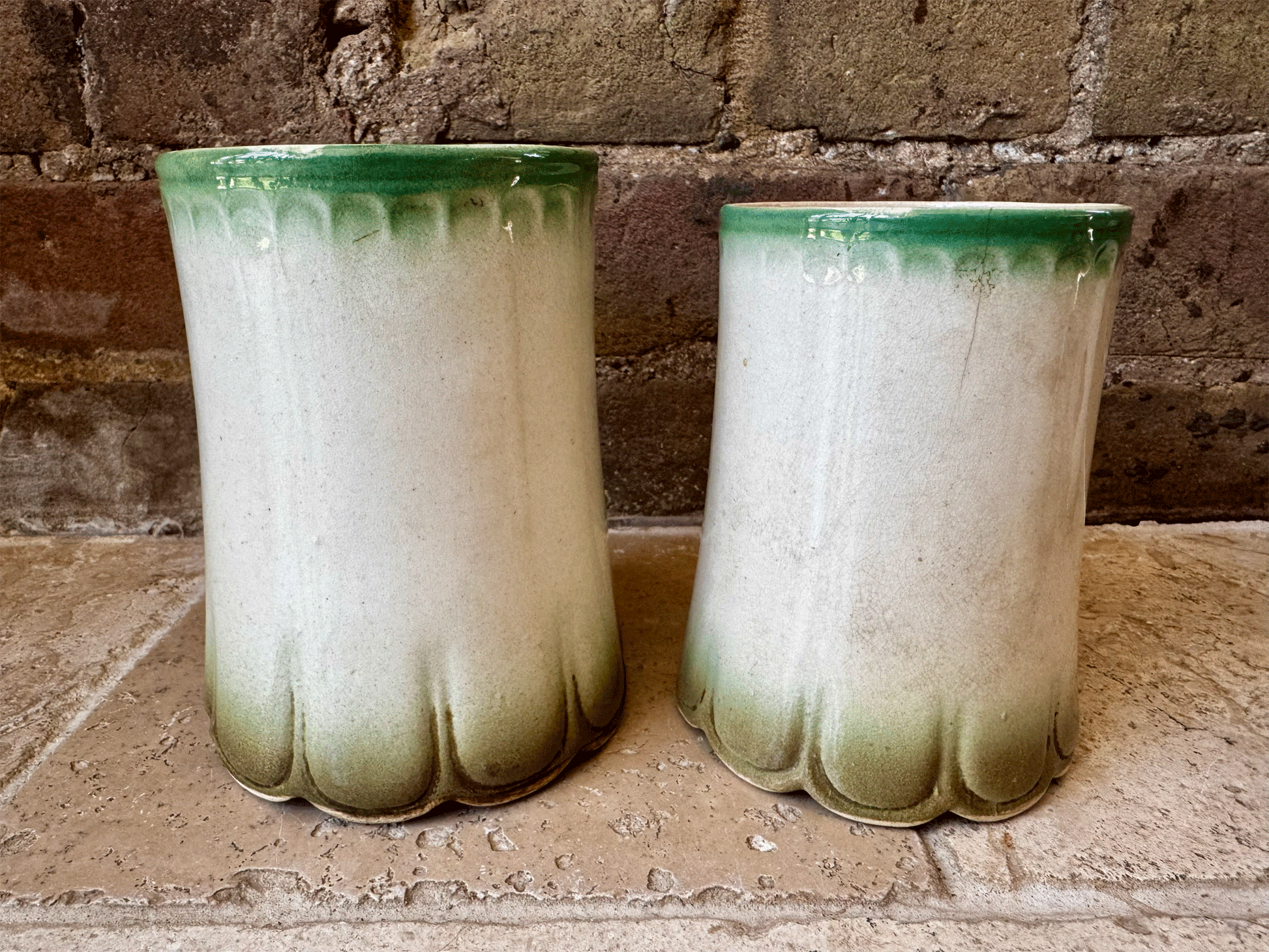antique french timeworn charming character barbotine majolica relief decoration flowers poppies ironstone set canisters