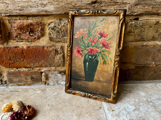 antique french signed oil painting board framed floral composition gilt gaston berger