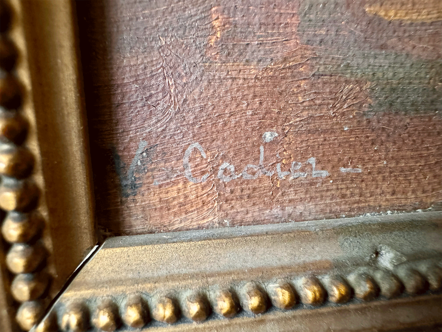 antique french gilt framed oil canvas signed still life opper pot floral cutting glass kitchen art