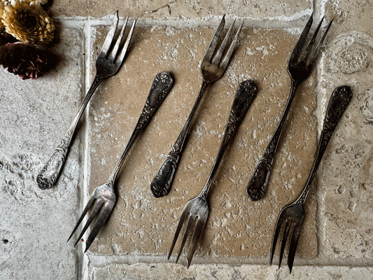 antique french silver plated decorative floral foliage dessert forks