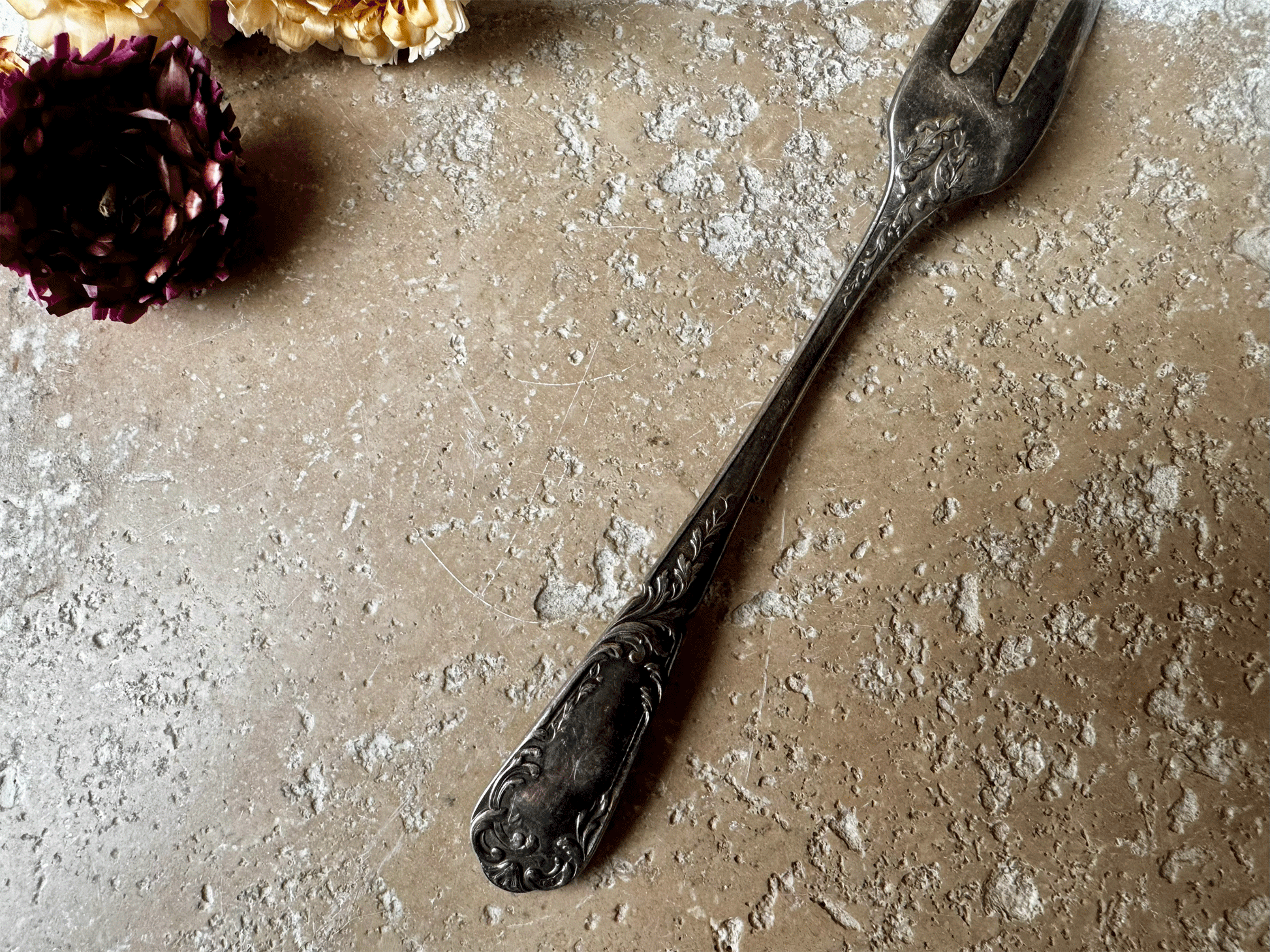 antique french silver plated decorative floral foliage dessert forks