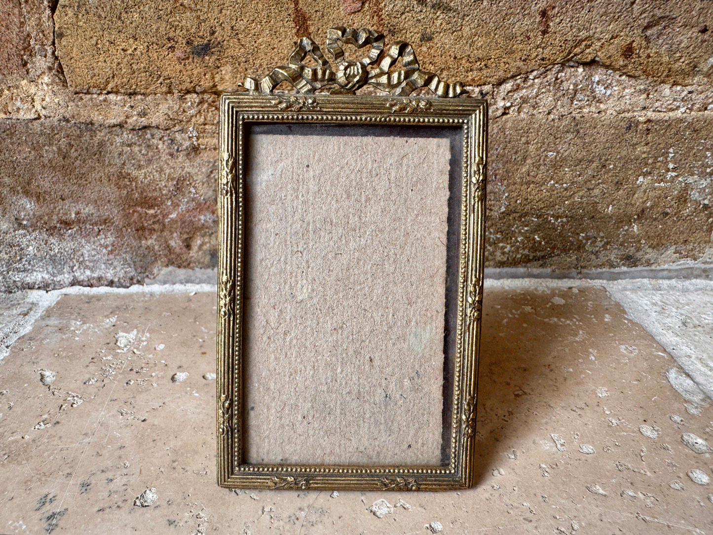 decorative antique french miniature small brass ormolu picture photo picture frame ribbon bow swag banner 
