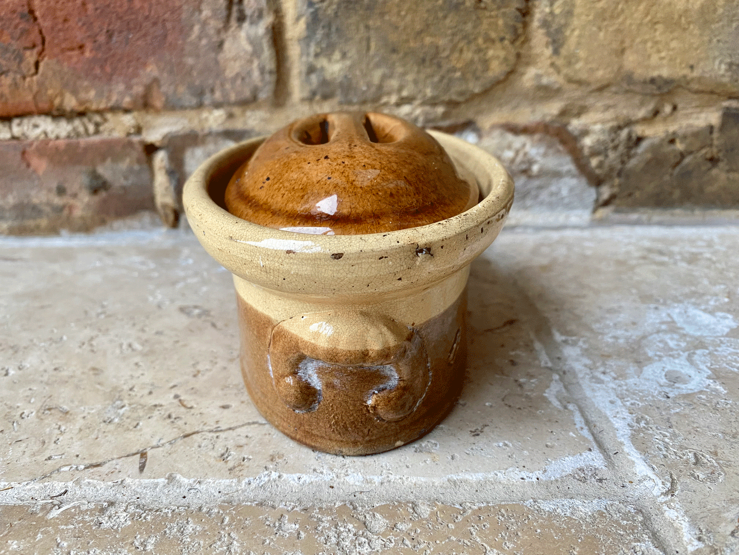 small antique french earthenware stoneware lidded terrine dish