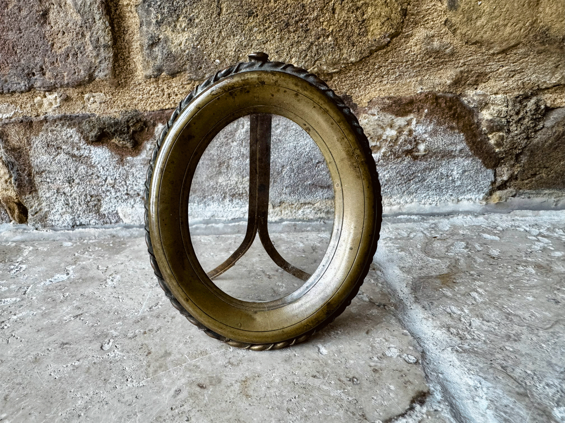small antique french miniature oval brass easel picture frame