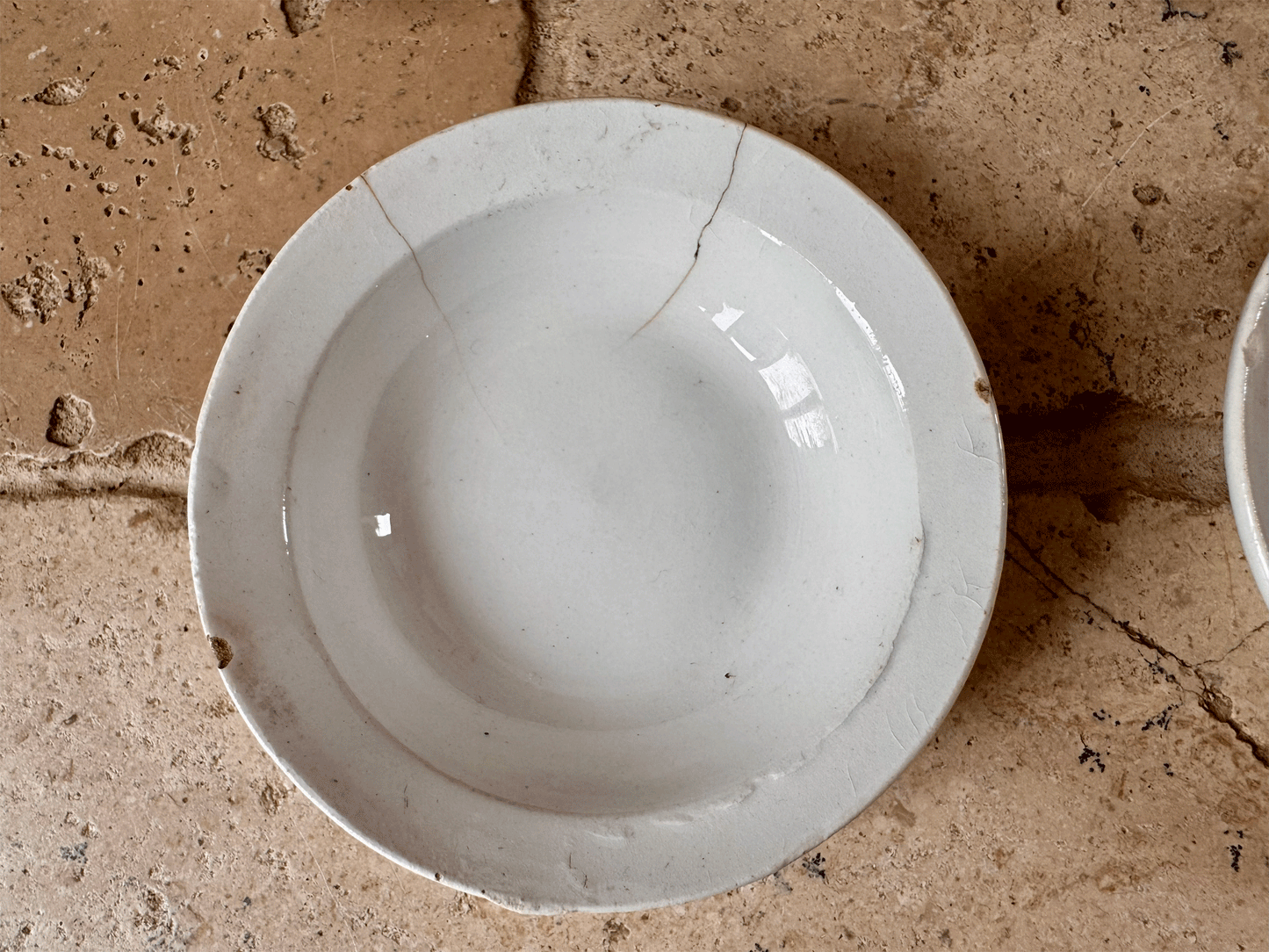 antique french small ceramic white butter pat stack chippy timeworn