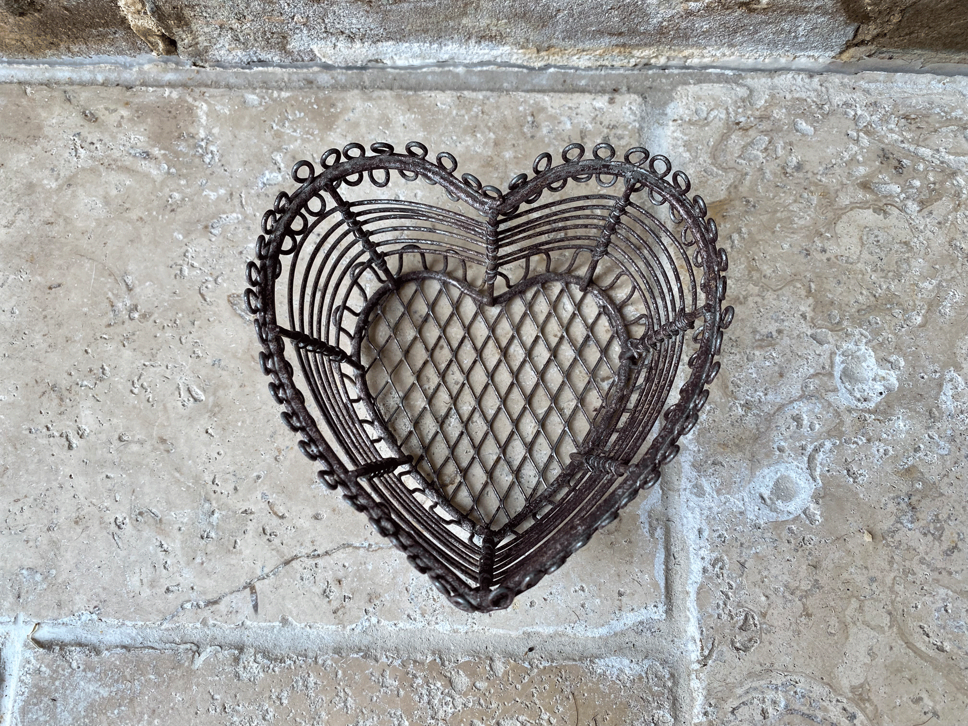 vintage french small wirework heart shaped basket