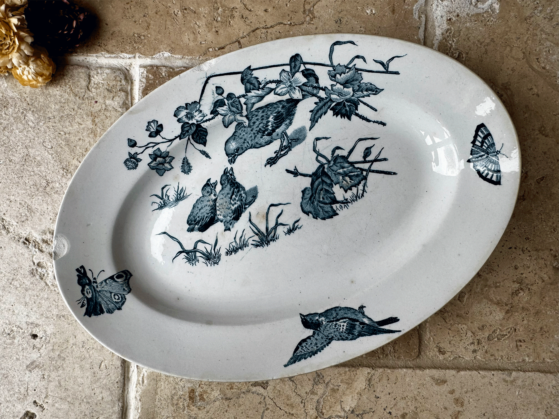 atique french terre de fer teal blue transferware platter plate st amand hamage aucelle