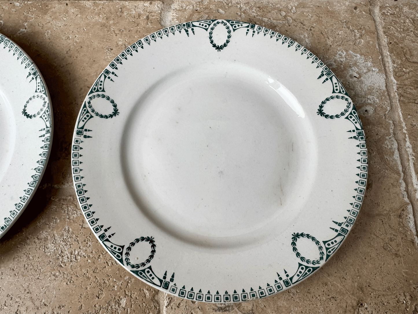 antique french st amand terre de fer ironstone green transferware plate set