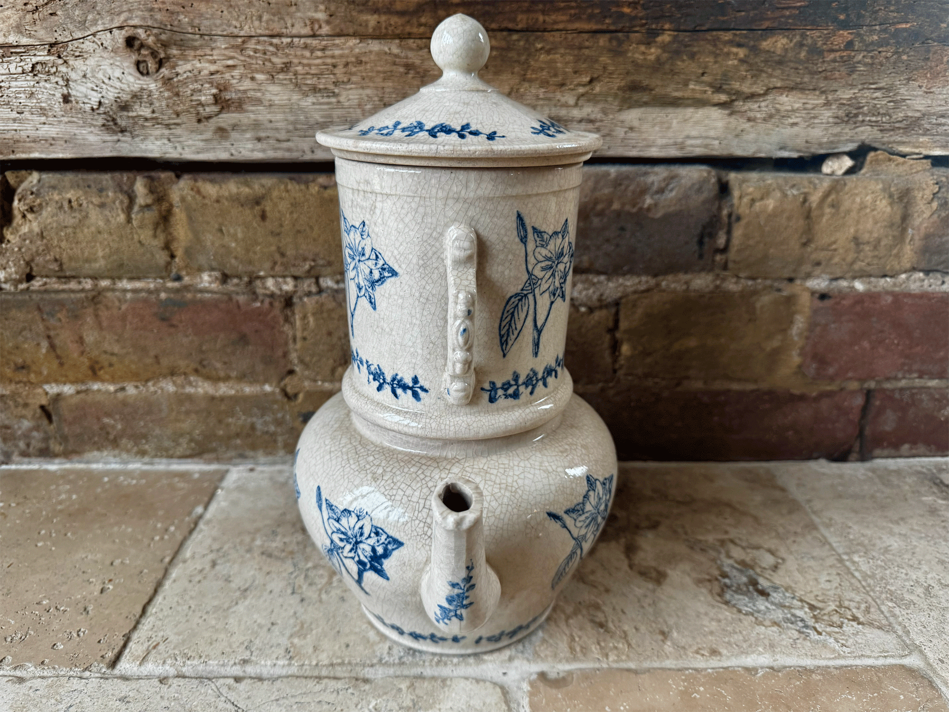 antique timeworn aged buttery crazing so ouze coffee pot teapot