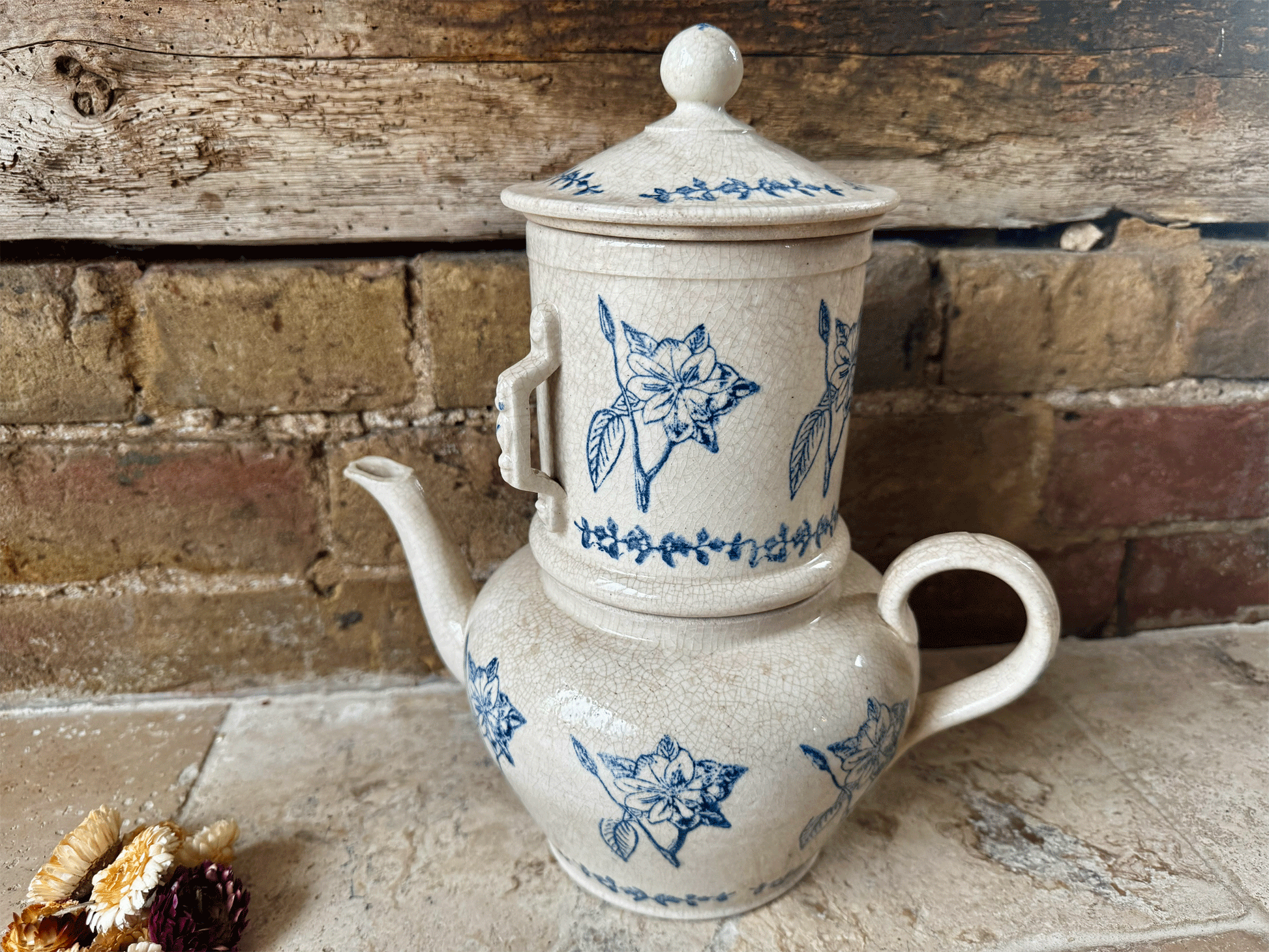 antique timeworn aged buttery crazing so ouze coffee pot teapot