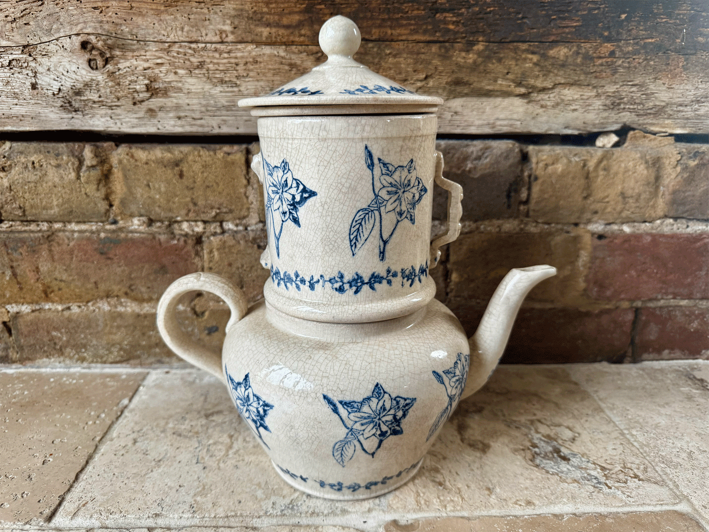 antique timeworn aged buttery crazing so ouze coffee pot teapot