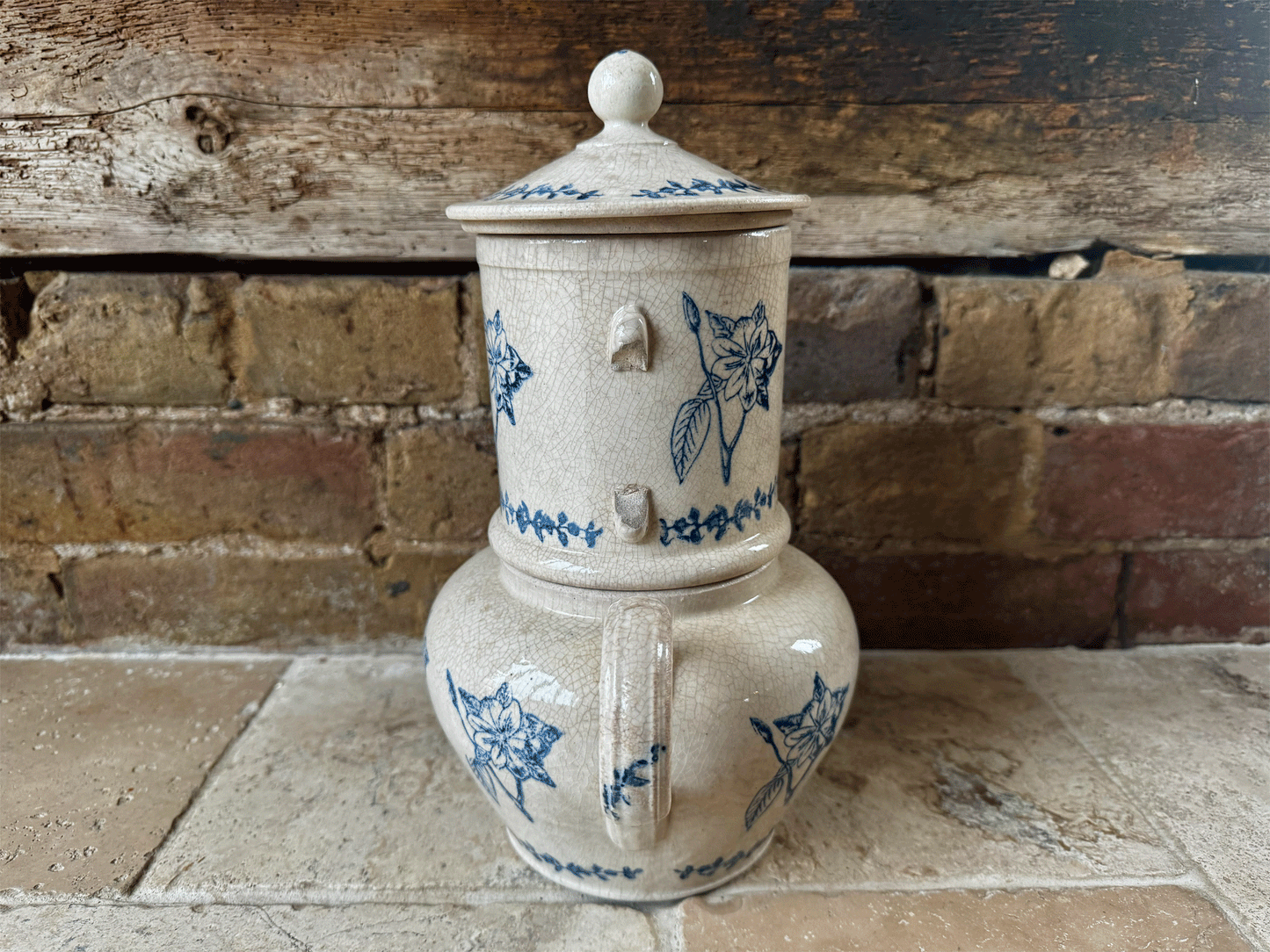 antique timeworn aged buttery crazing so ouze coffee pot teapot