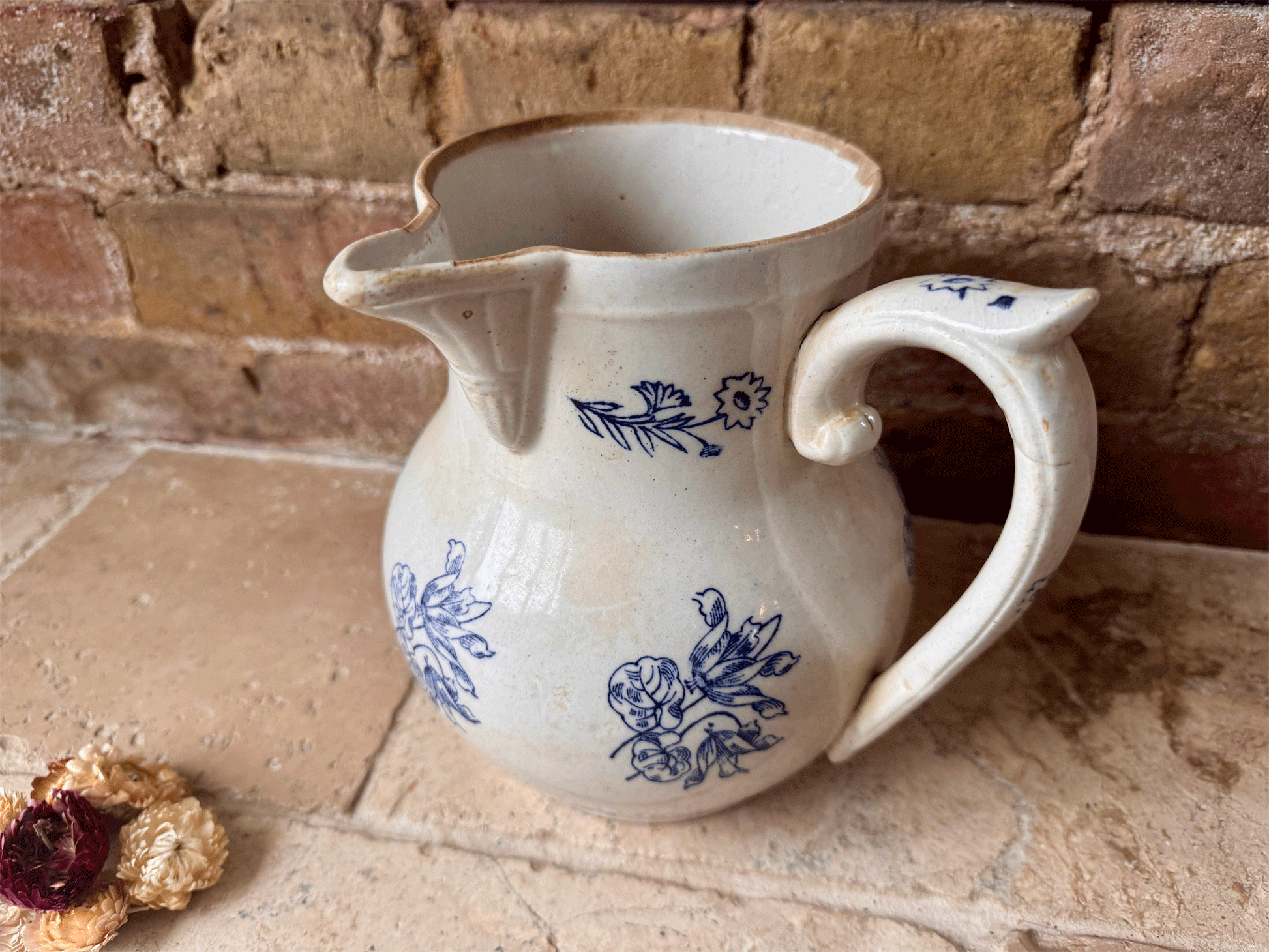 antique french large st uze cobalt blue water pitcher jug