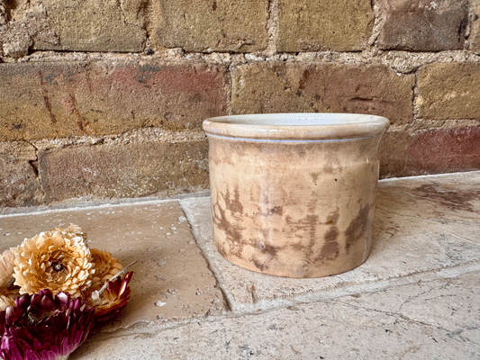 antique french stained worn weathered ironstone confiture pot digoin sarreguemines