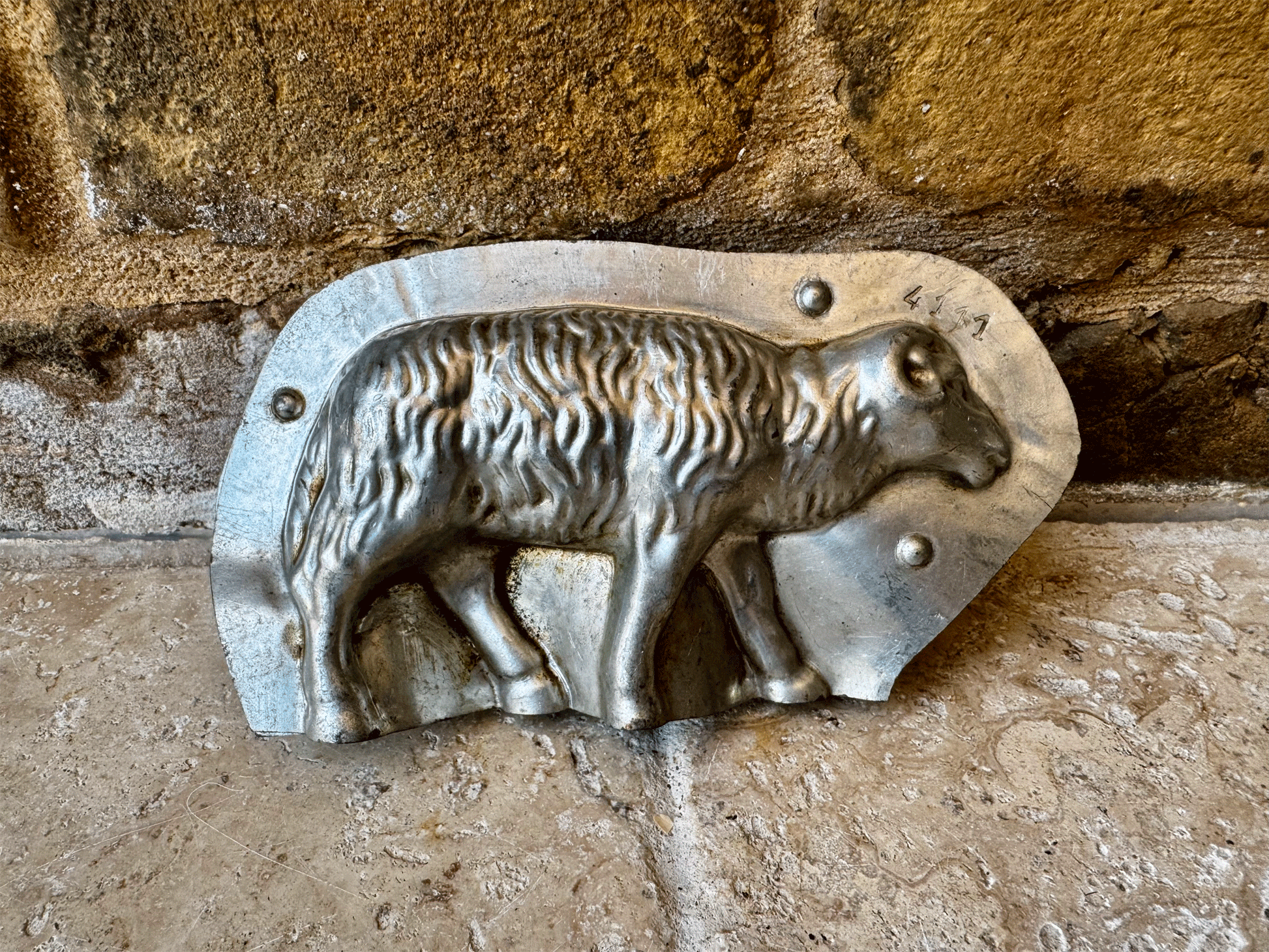 antique french two part piece tin steel chocolate mould easter lamb sheep