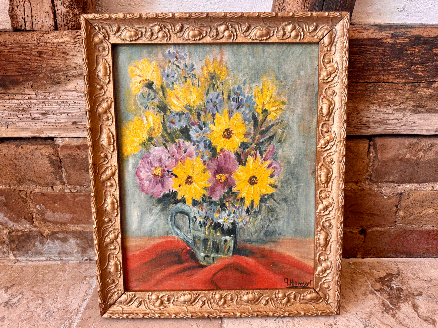 Antique French Signed and Framed Floral Painting