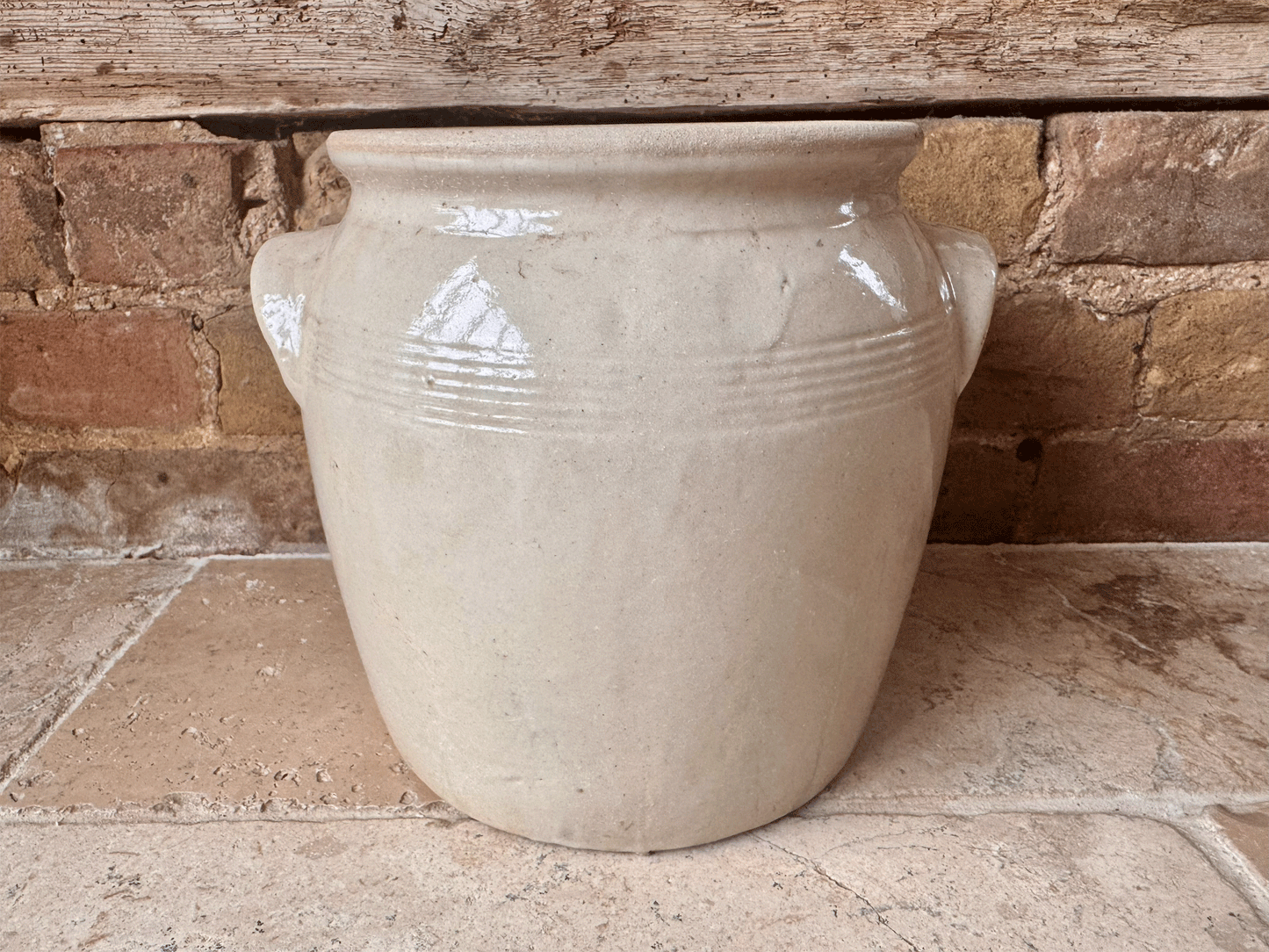 antique french large country stoneware glazed confit pot