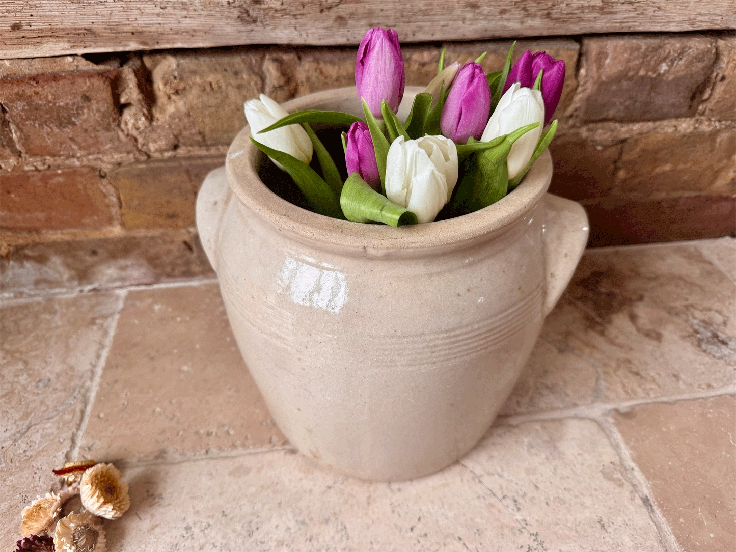 antique french large country stoneware glazed confit pot