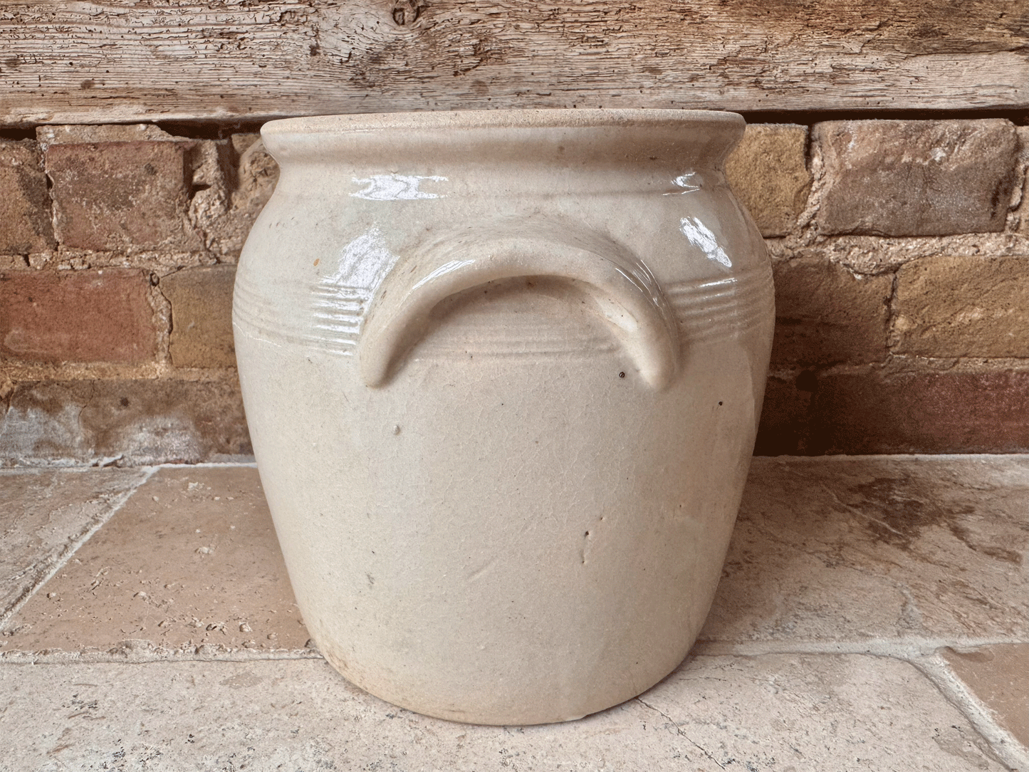 antique french large country stoneware glazed confit pot