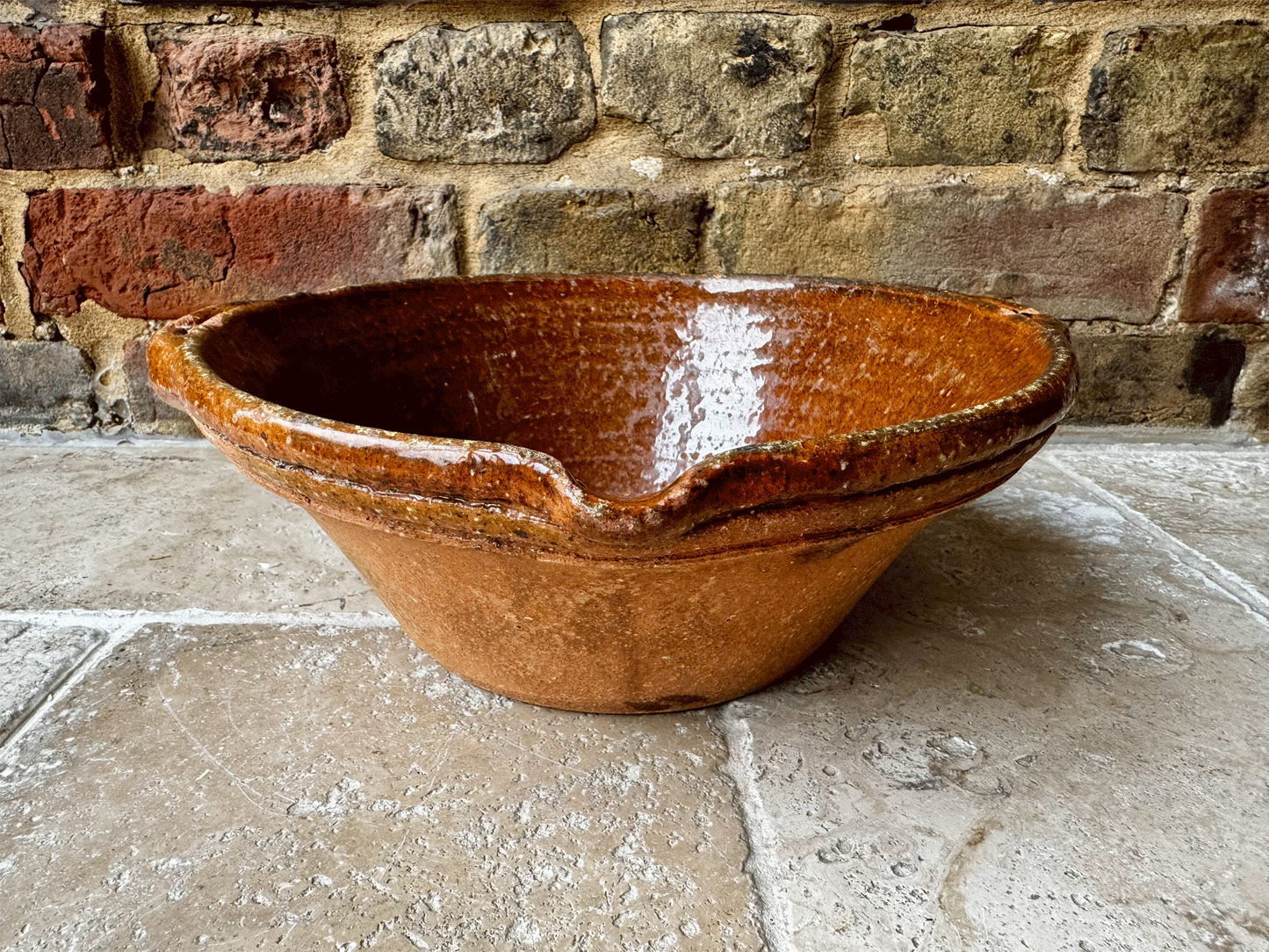 antique french rustic dairy pan mixing bowl pancheon stoneware terracotta bowl