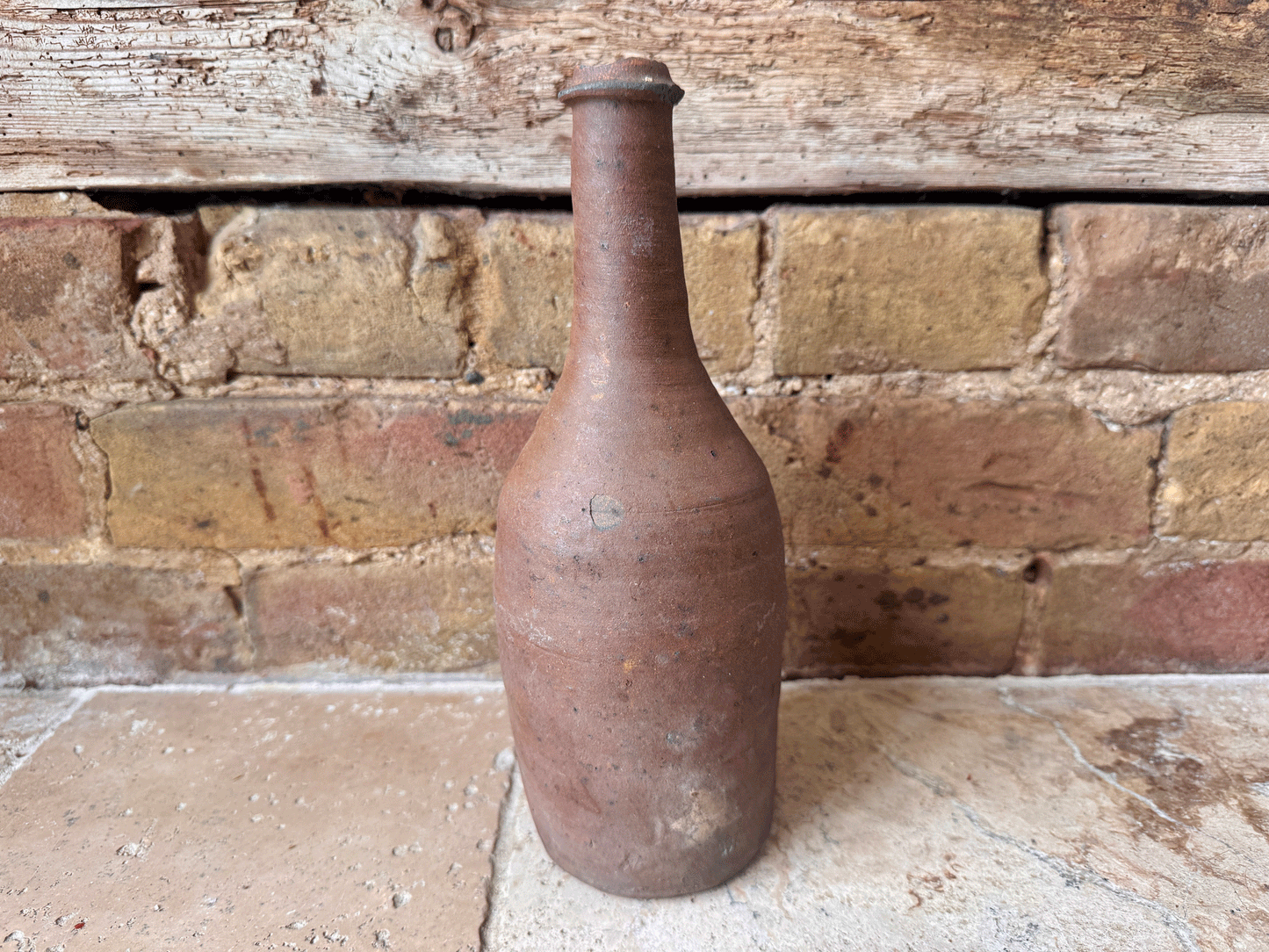 antique french neutral tall stoneware earthenware decorative bottle