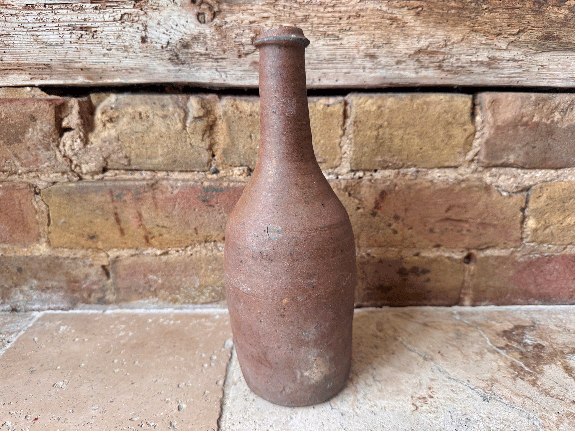 antique french neutral tall stoneware earthenware decorative bottle