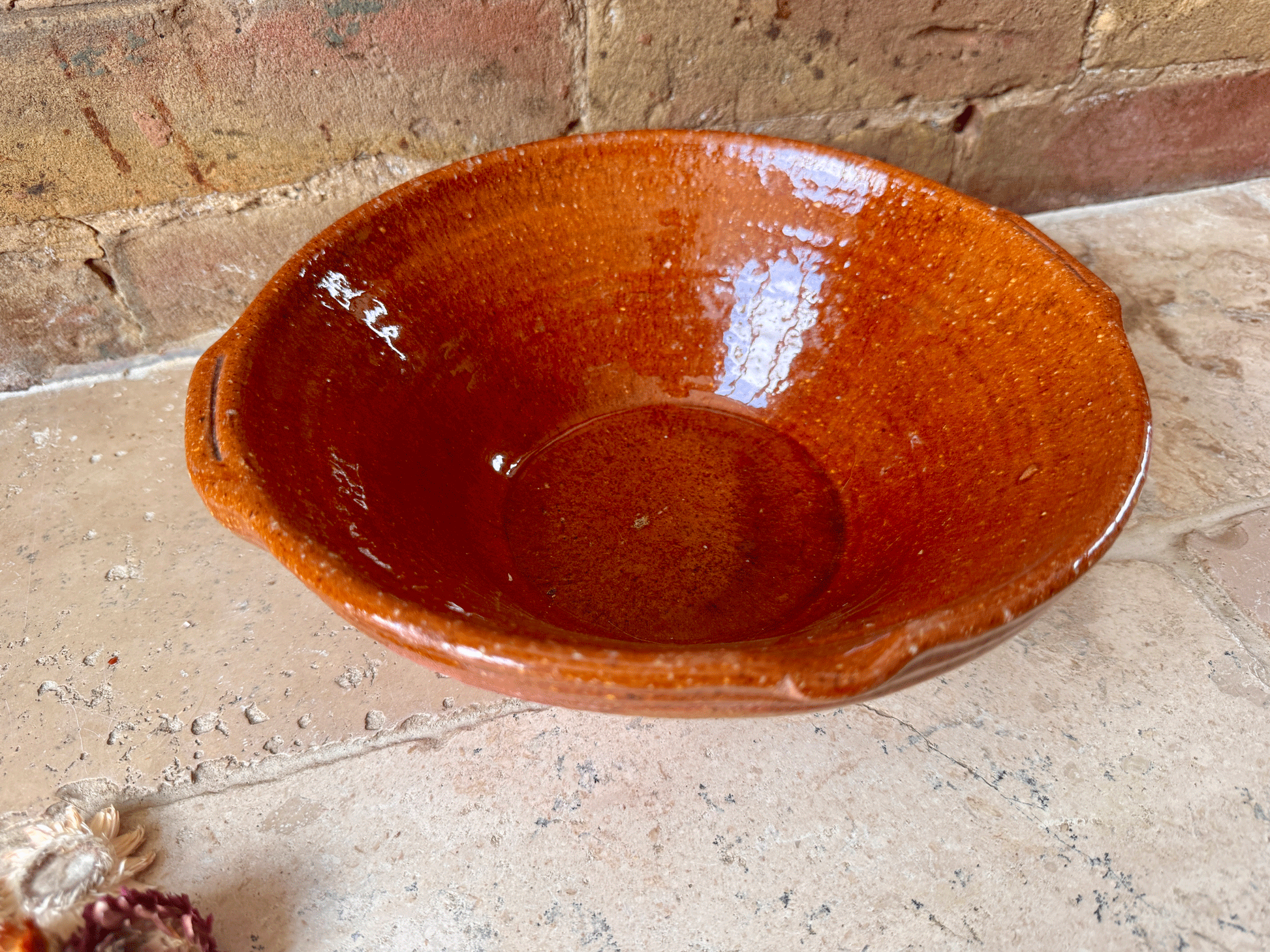 rustic antique french glazed mixing bowl tian pancheon earthenware terracotta dairy pan