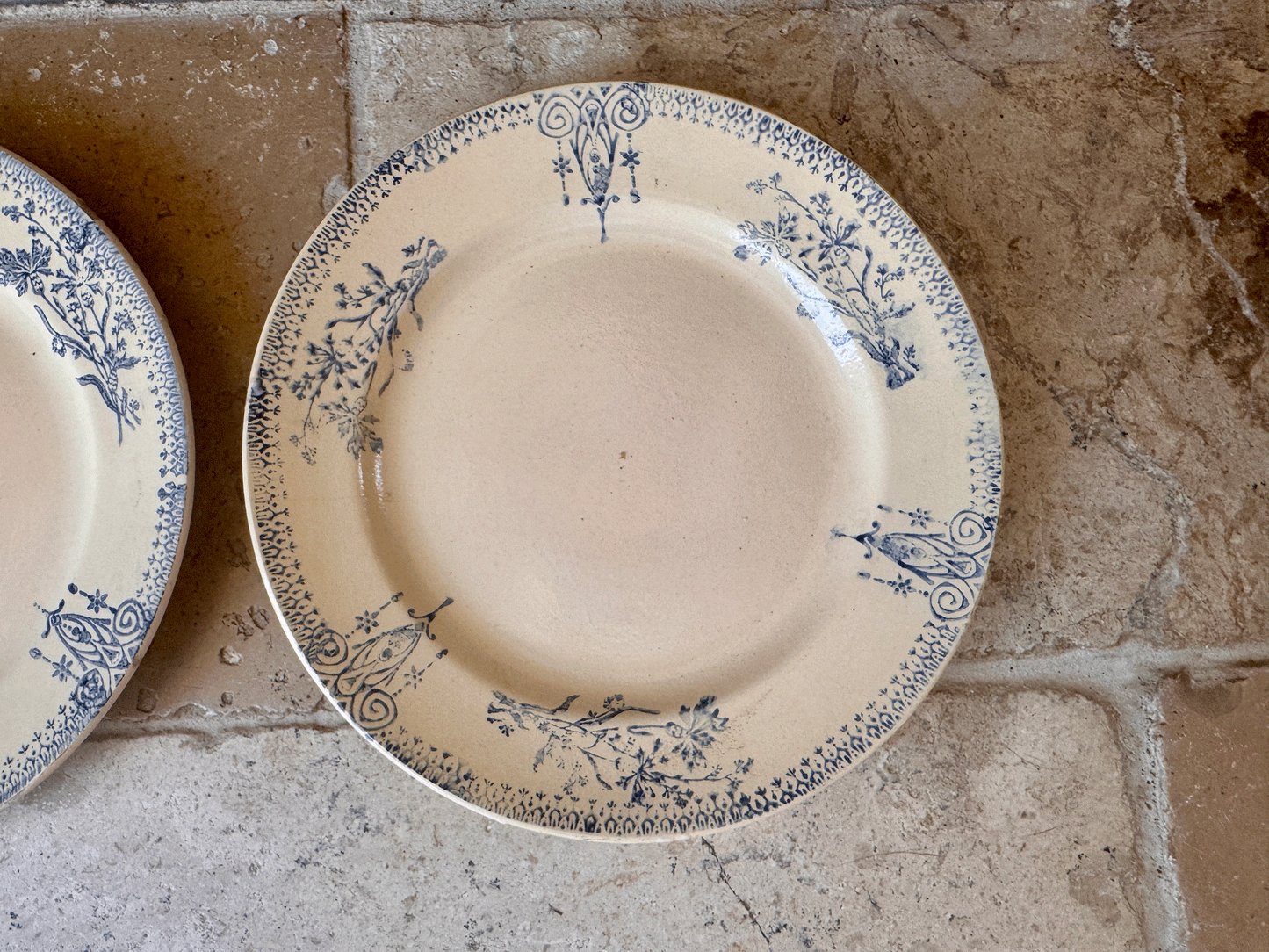 antique french st amand ironstone terre de fer plate blue spongeware