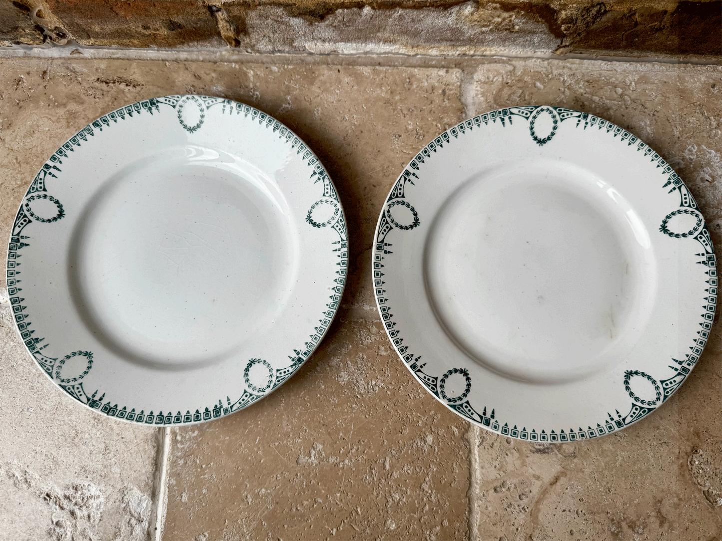 antique french st amand terre de fer ironstone green transferware plate set