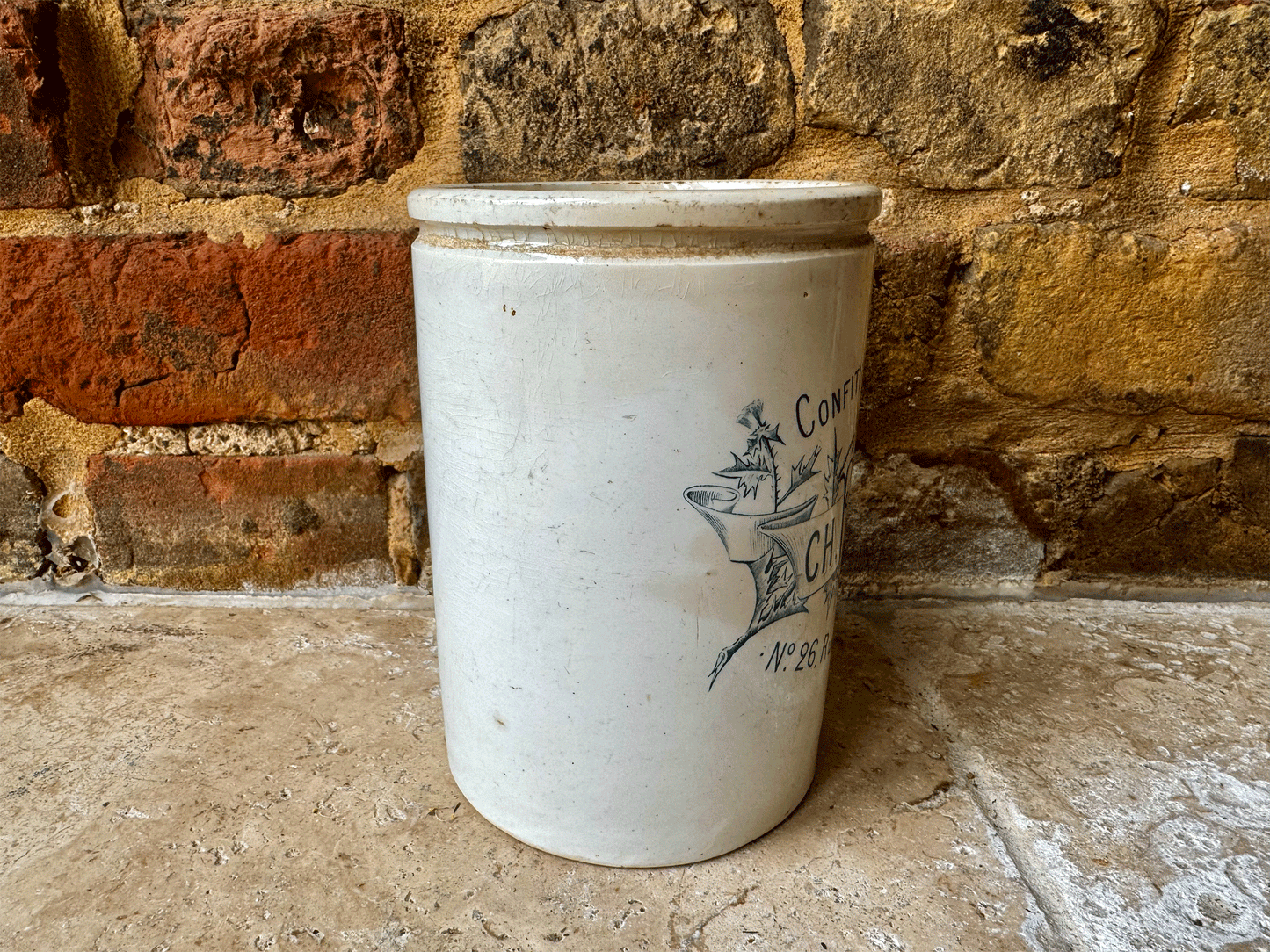 rare large antique french white ironstone large ch robardelle teal confiture advertising pot