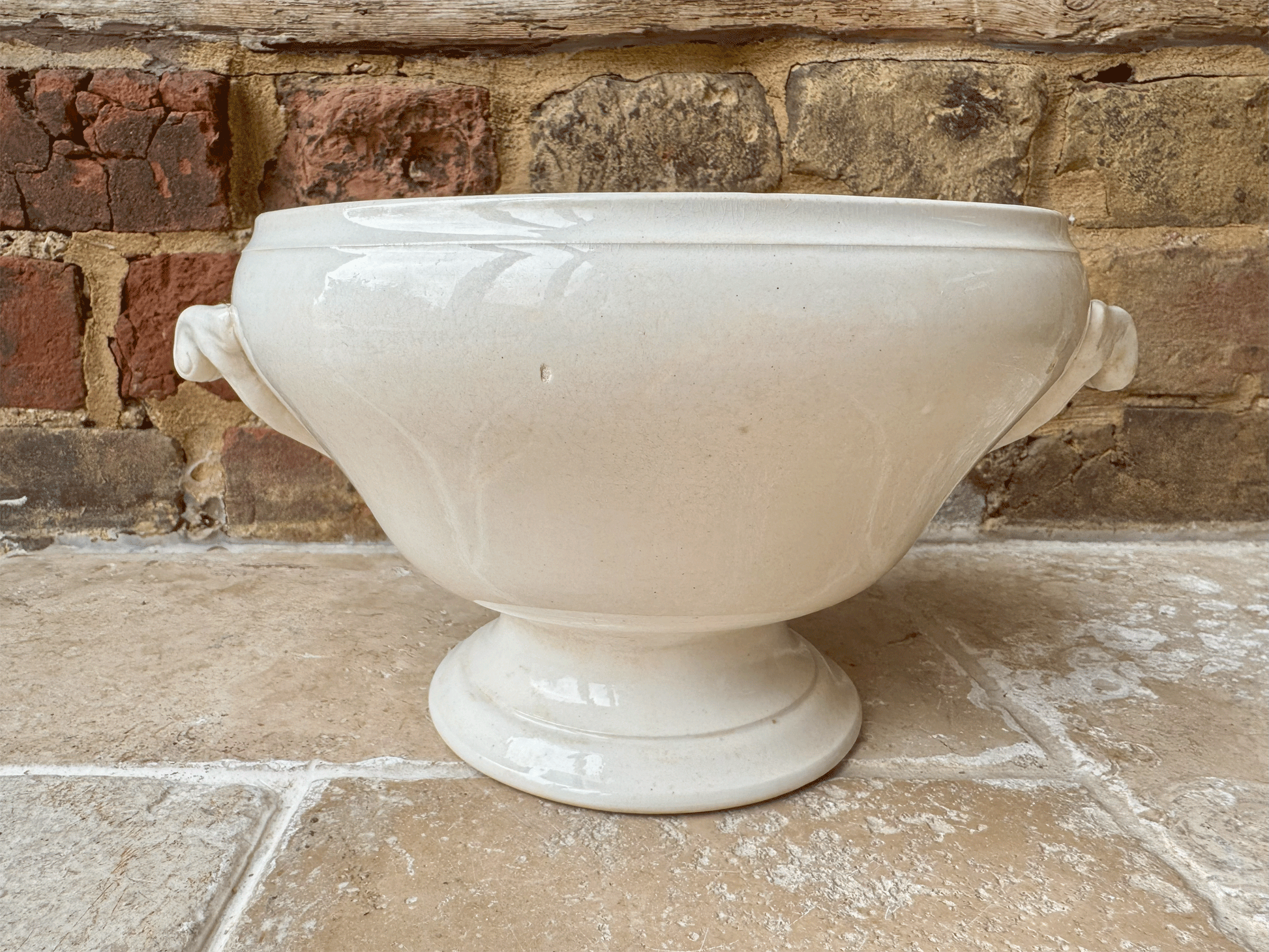antique french white ironstone buttery timeworn soupiere tureen bowl