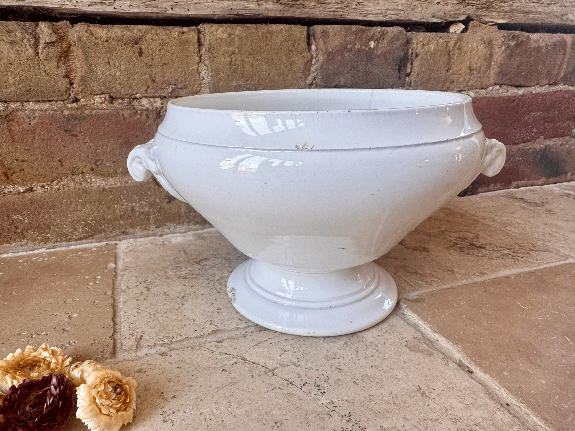antique french large lain white ronstone soupiere planter sarreguemines
