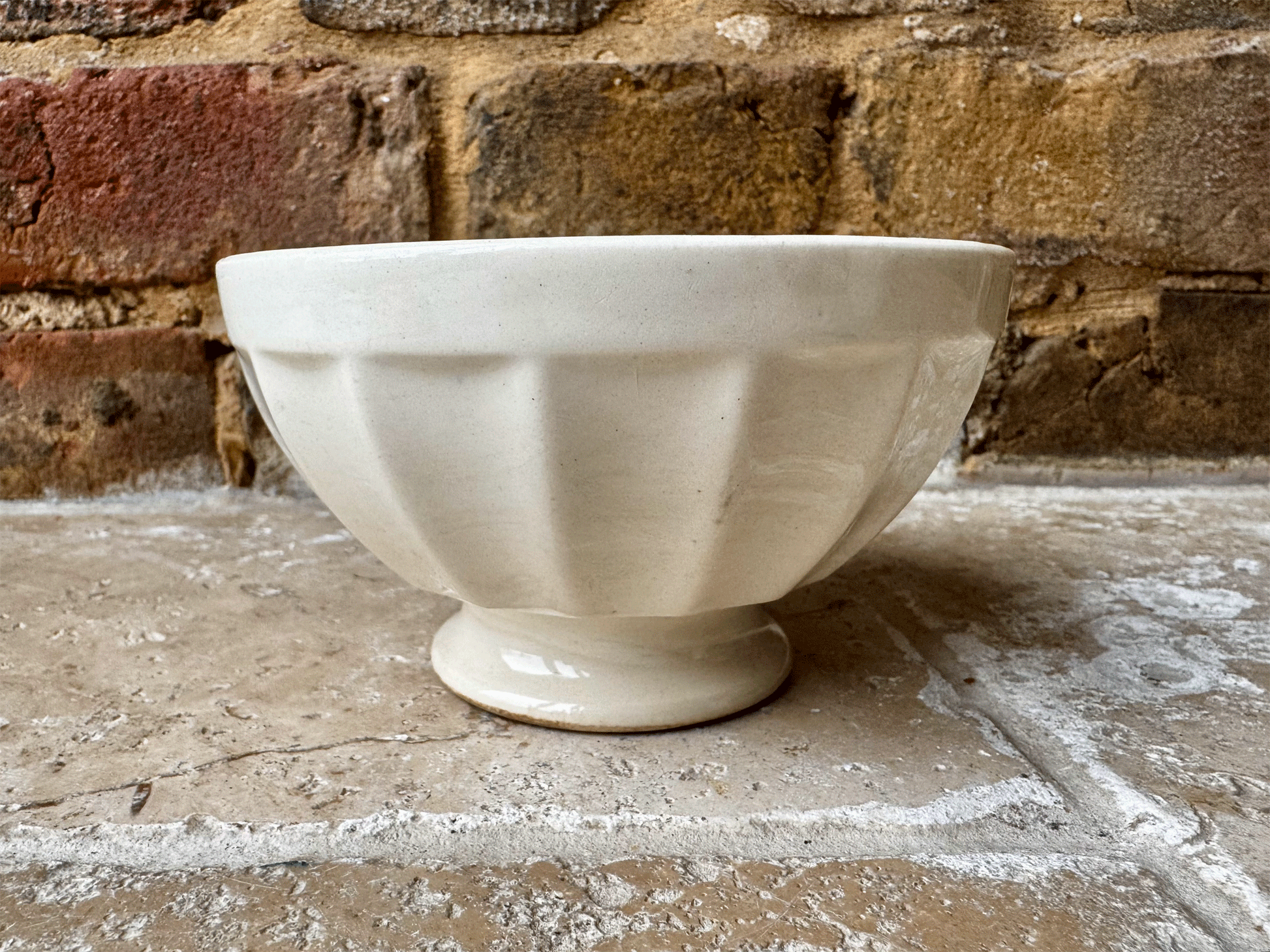 antique french white ironstone cafe au lait bowl ribbed footed